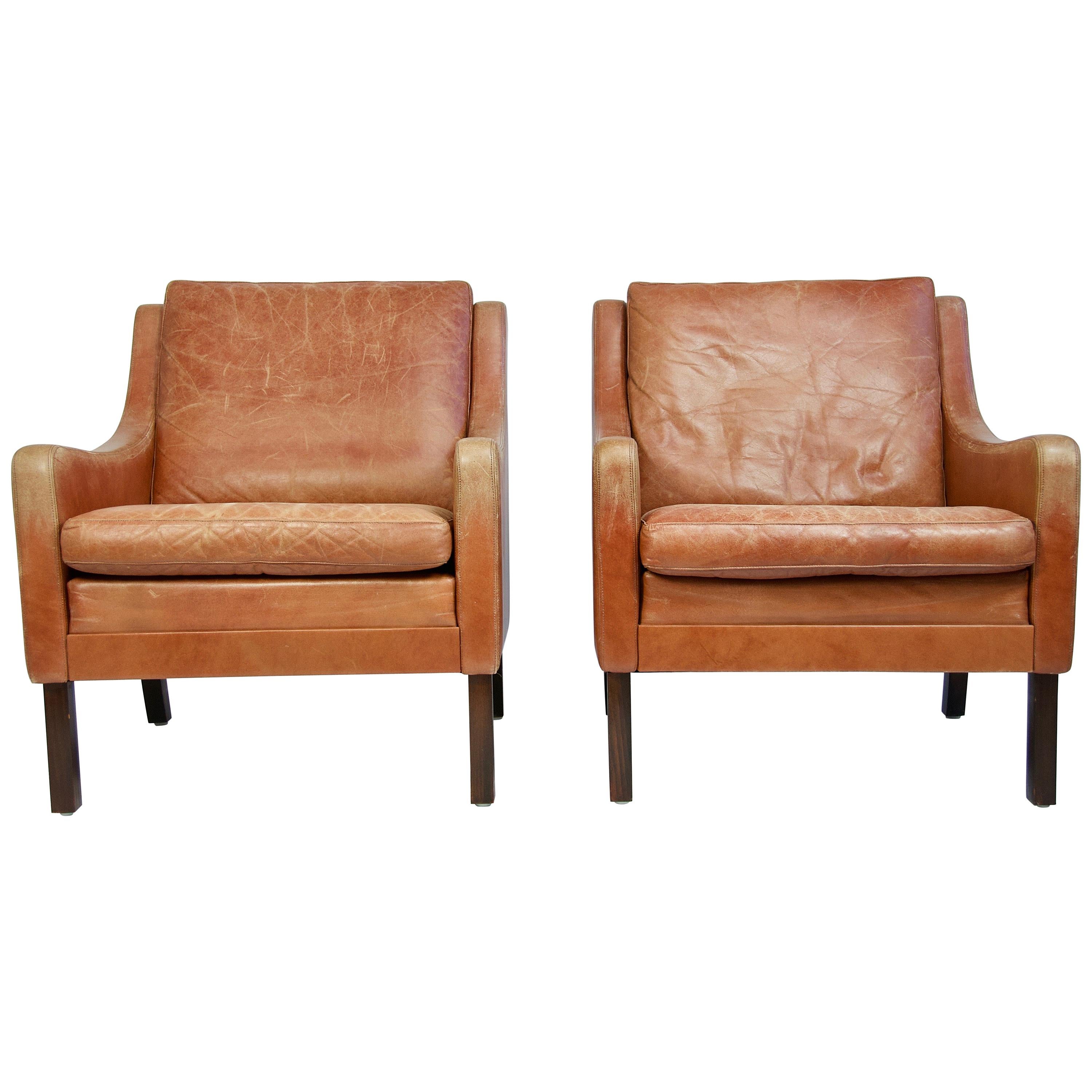 Pair of Danish Leather Lounge Chairs