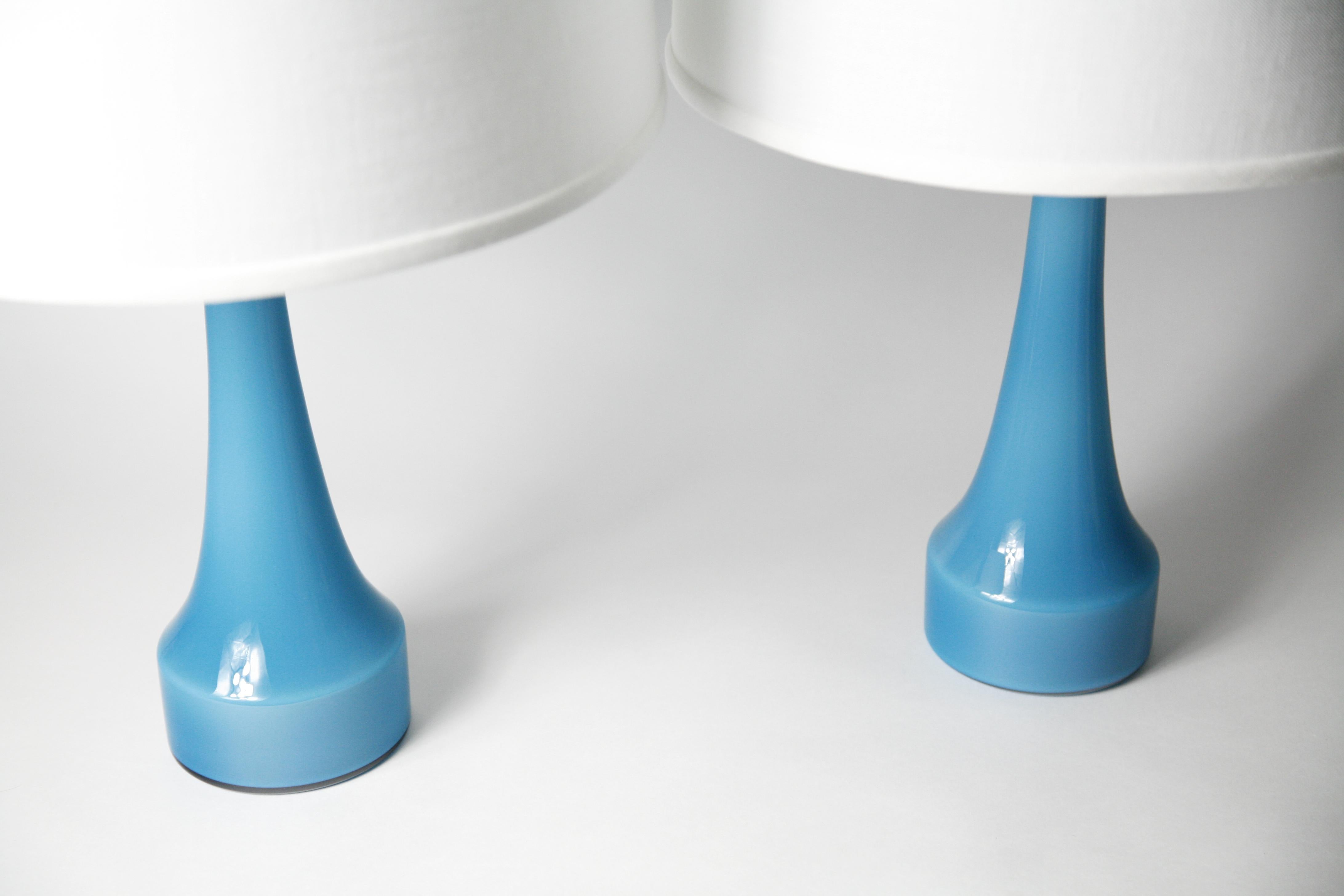 Pair of Danish Light Blue Kastrup Glass Lamps, 1960 For Sale 3