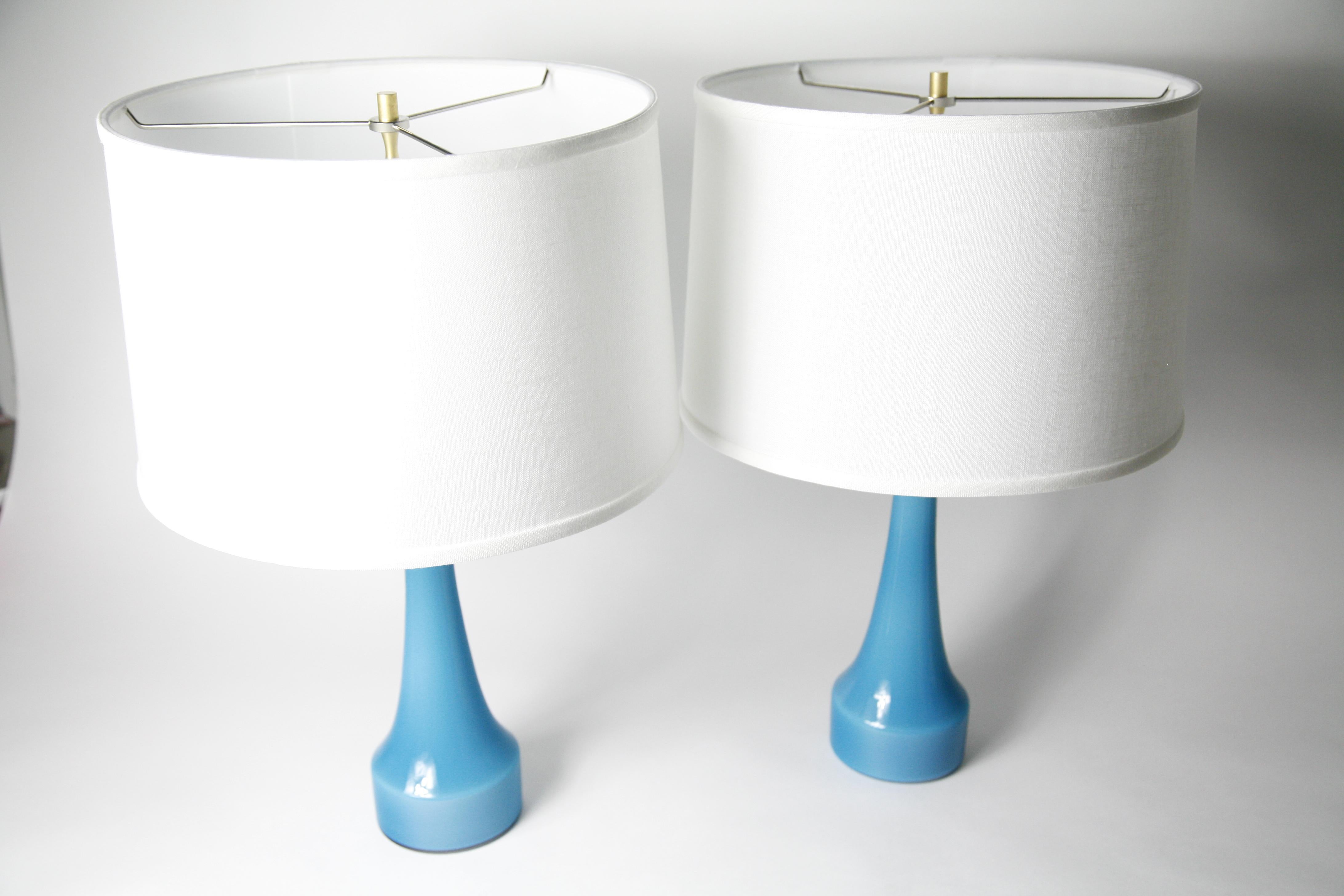 Pair of Danish Light Blue Kastrup Glass Lamps, 1960 For Sale 4