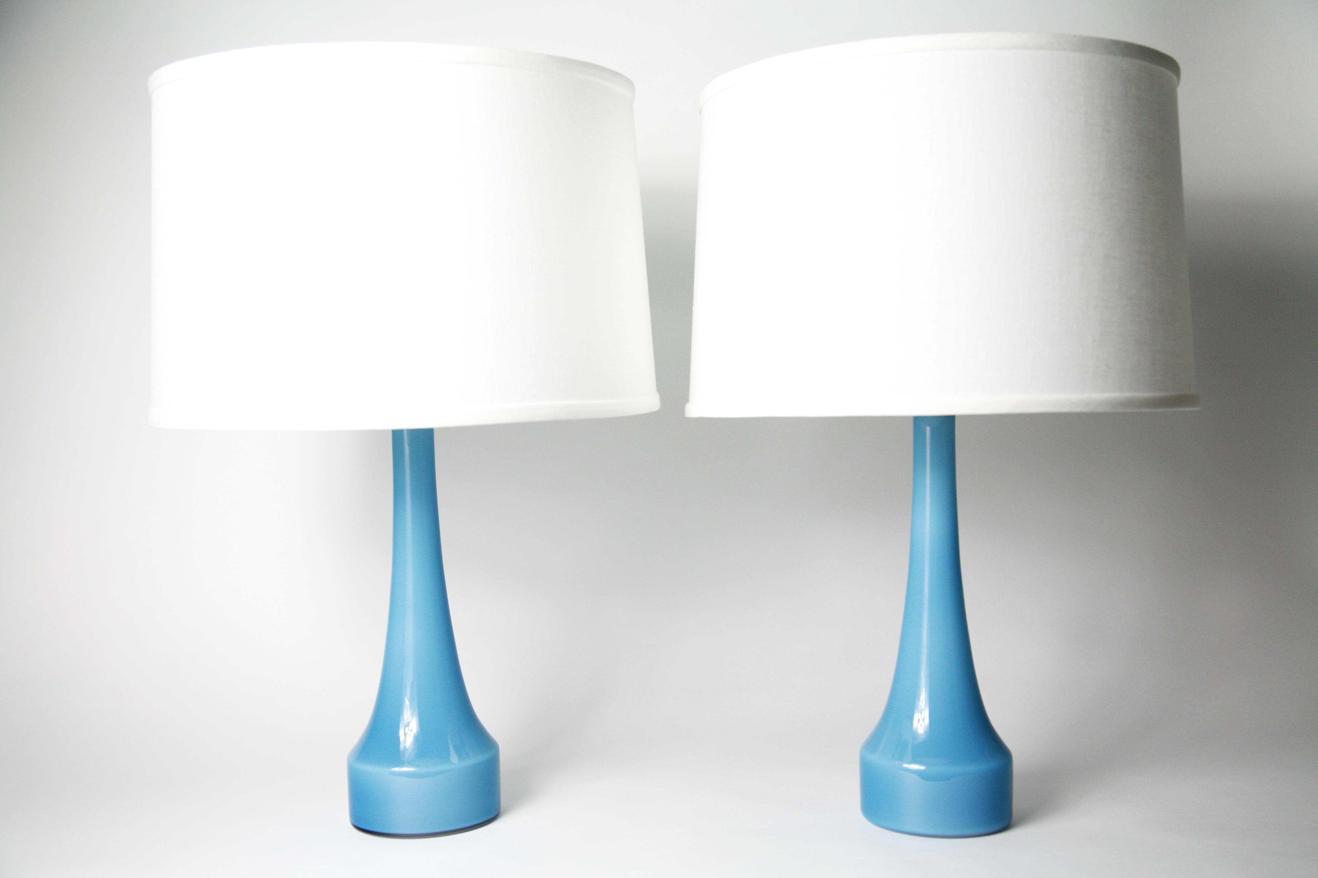 20th Century Pair of Danish Light Blue Kastrup Glass Lamps, 1960 For Sale