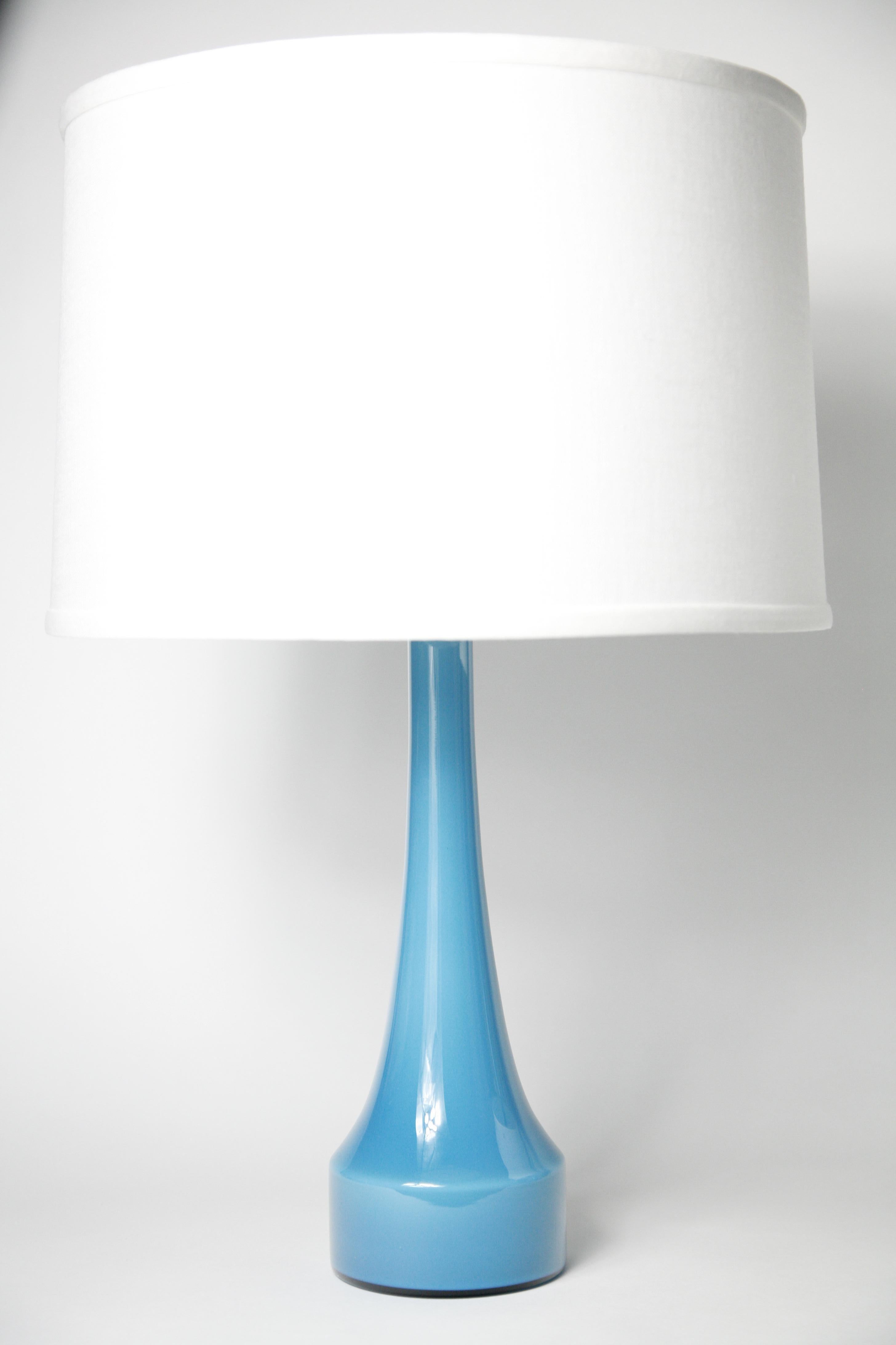 Brass Pair of Danish Light Blue Kastrup Glass Lamps, 1960 For Sale