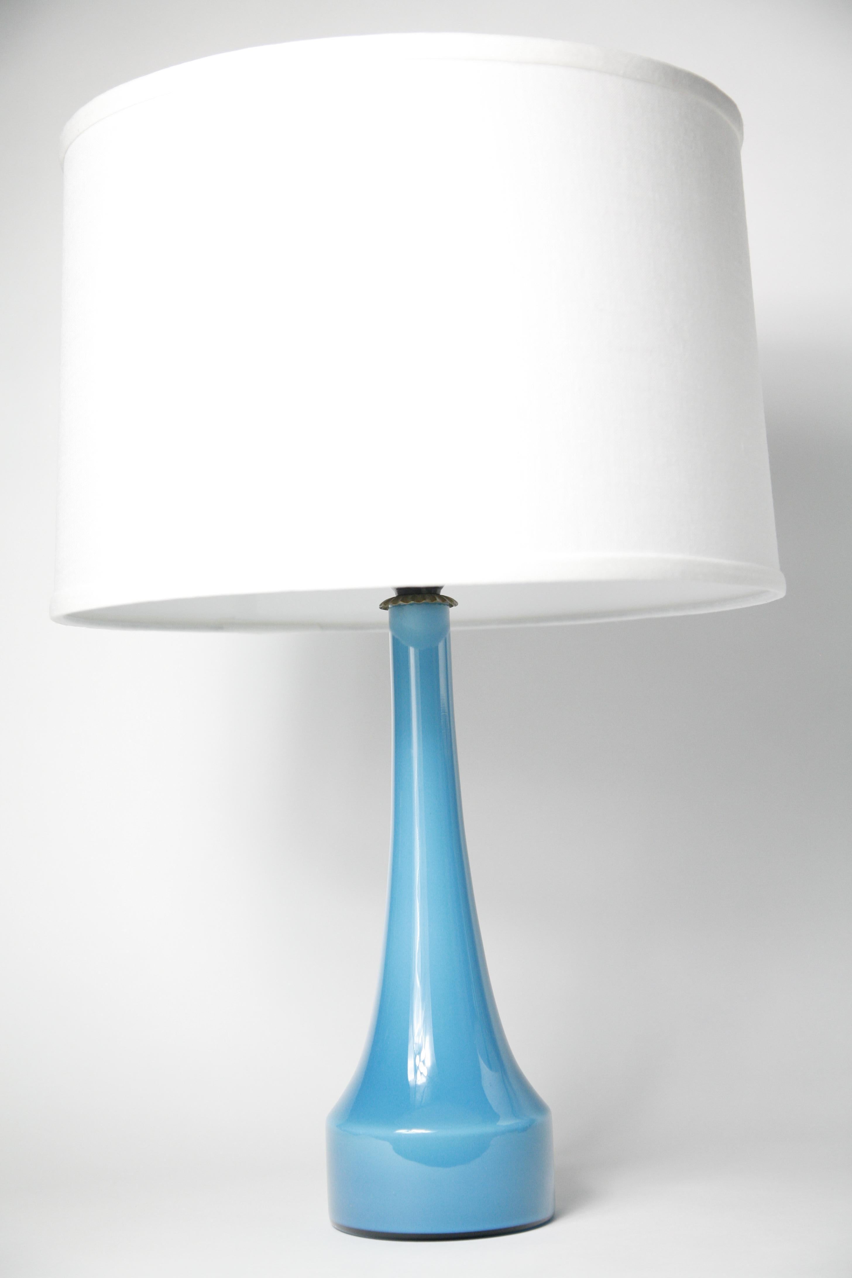 Pair of Danish Light Blue Kastrup Glass Lamps, 1960 For Sale 1