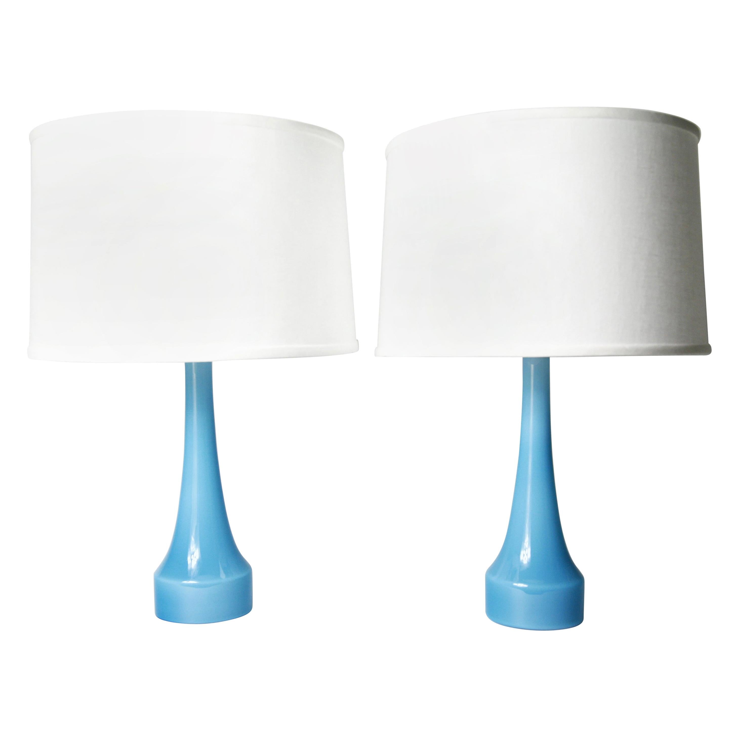 Pair of Danish Light Blue Kastrup Glass Lamps, 1960