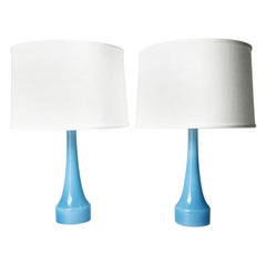 Retro Pair of Danish Light Blue Kastrup Glass Lamps, 1960