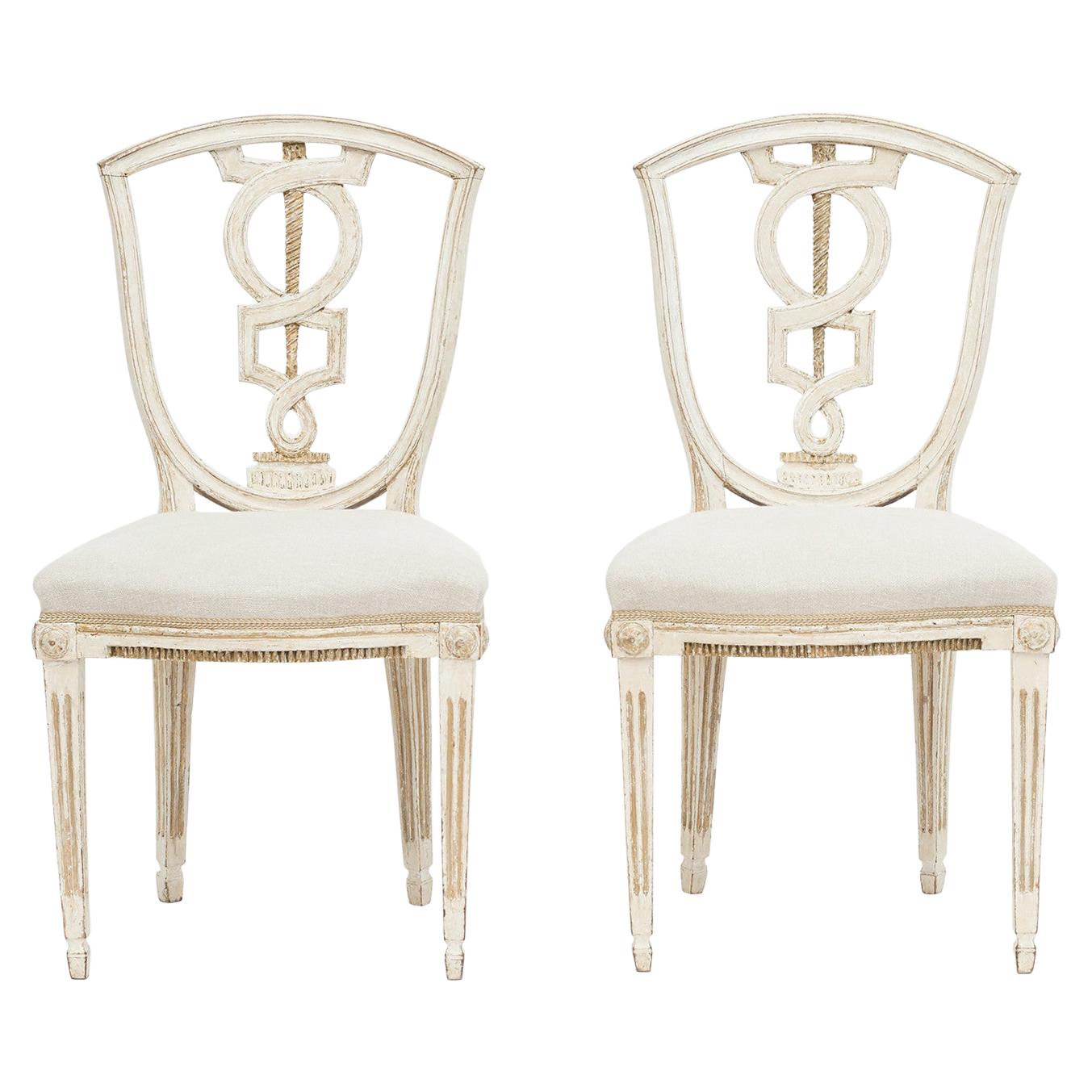 Pair of Danish Louis XVI Chairs in White Painted and Gold Beech