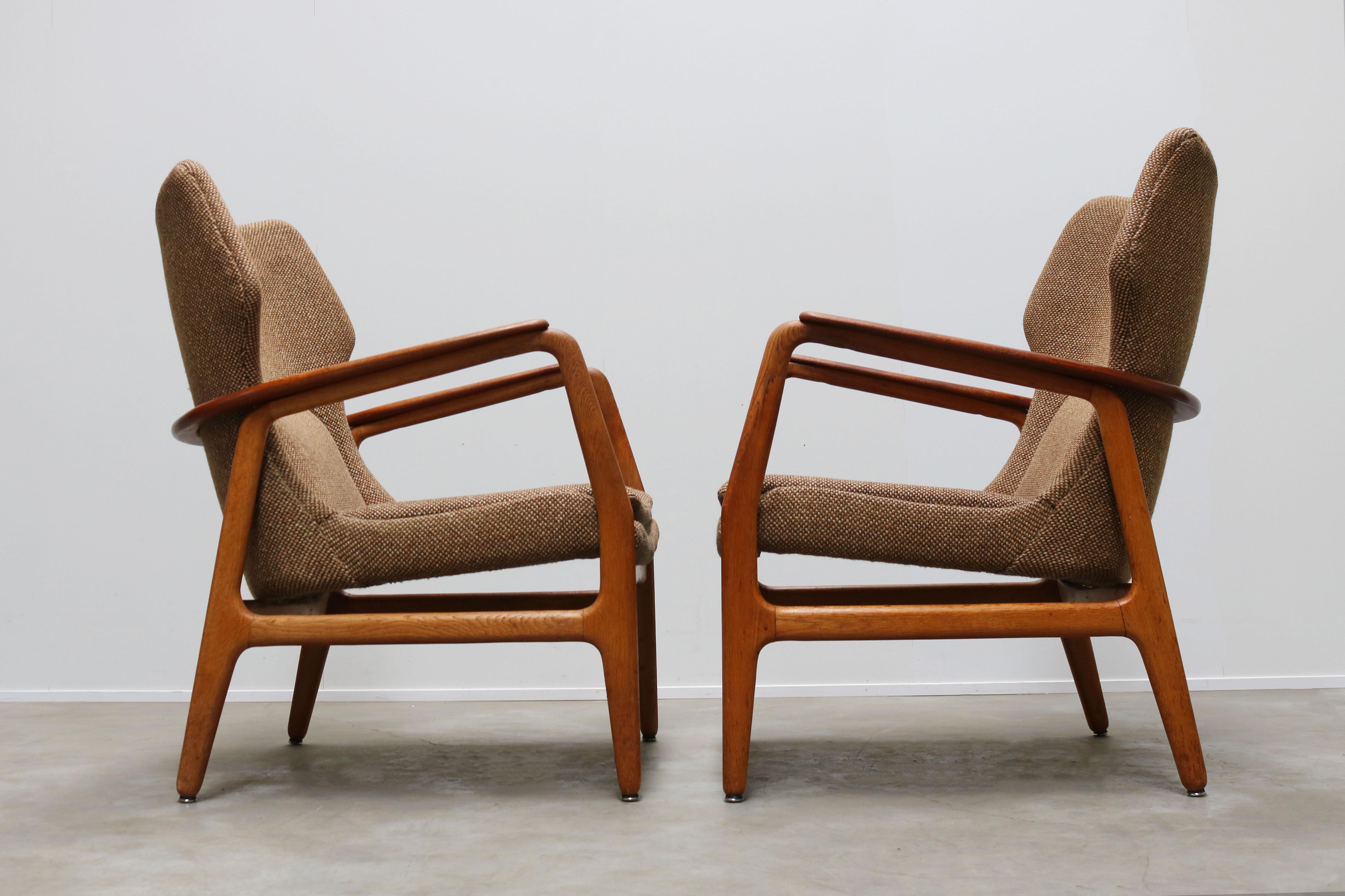 Mid-Century Modern Pair of Danish Lounge Chairs by Aksel Bender Madsen 1952 Bovenkamp Teak Brown