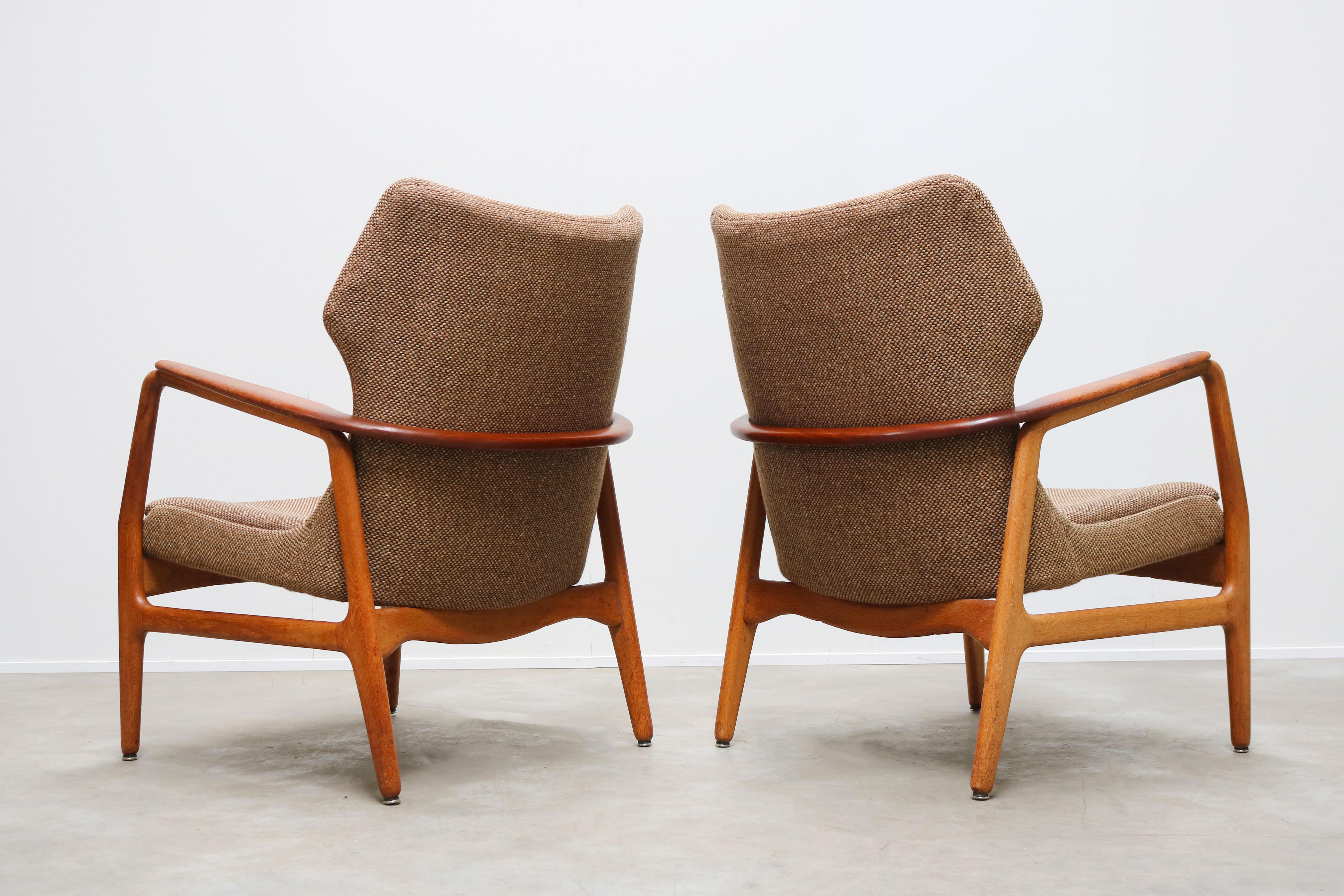 Dutch Pair of Danish Lounge Chairs by Aksel Bender Madsen 1952 Bovenkamp Teak Brown