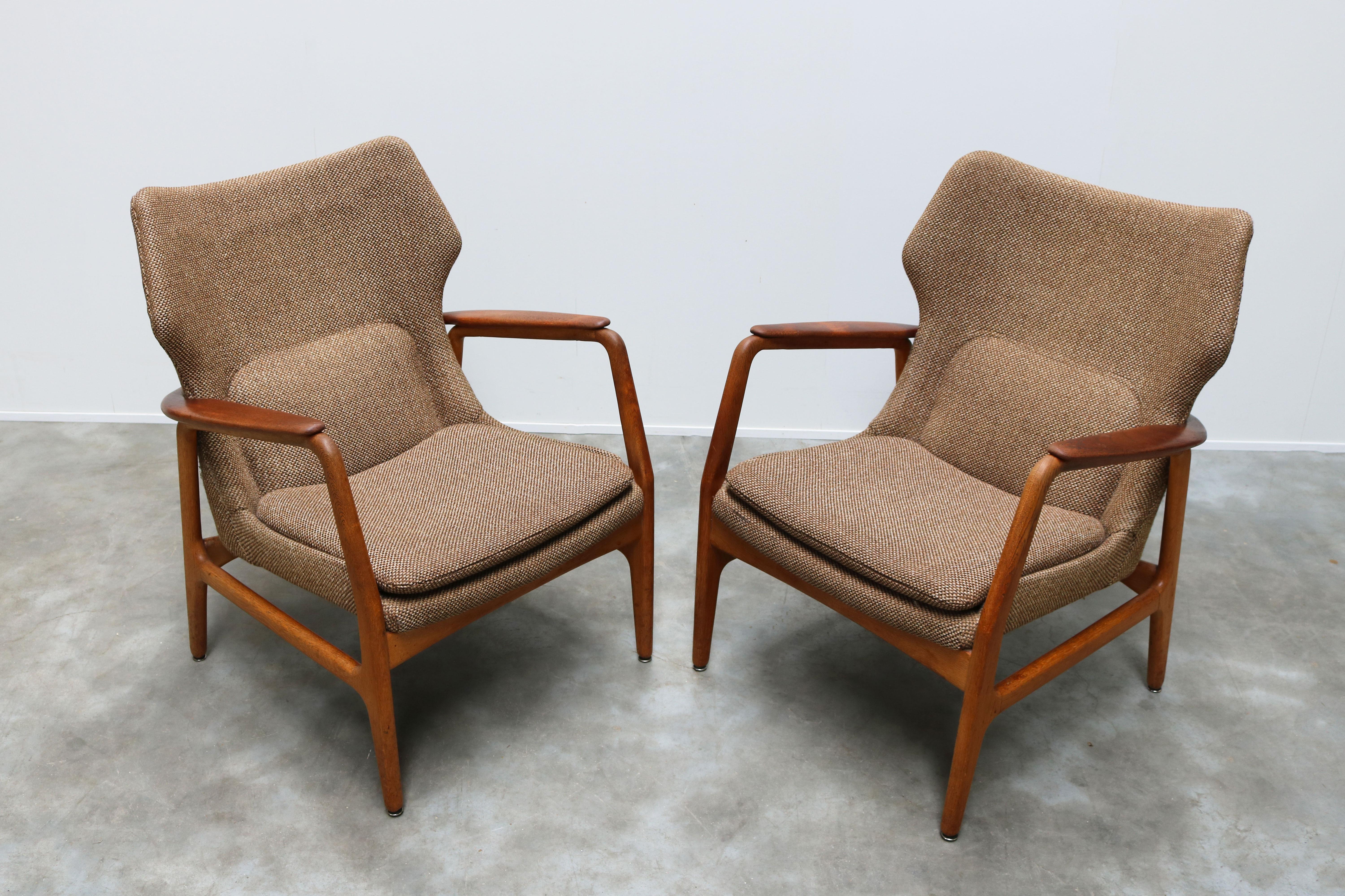 Pair of Danish Lounge Chairs by Aksel Bender Madsen 1952 Bovenkamp Teak Brown 1