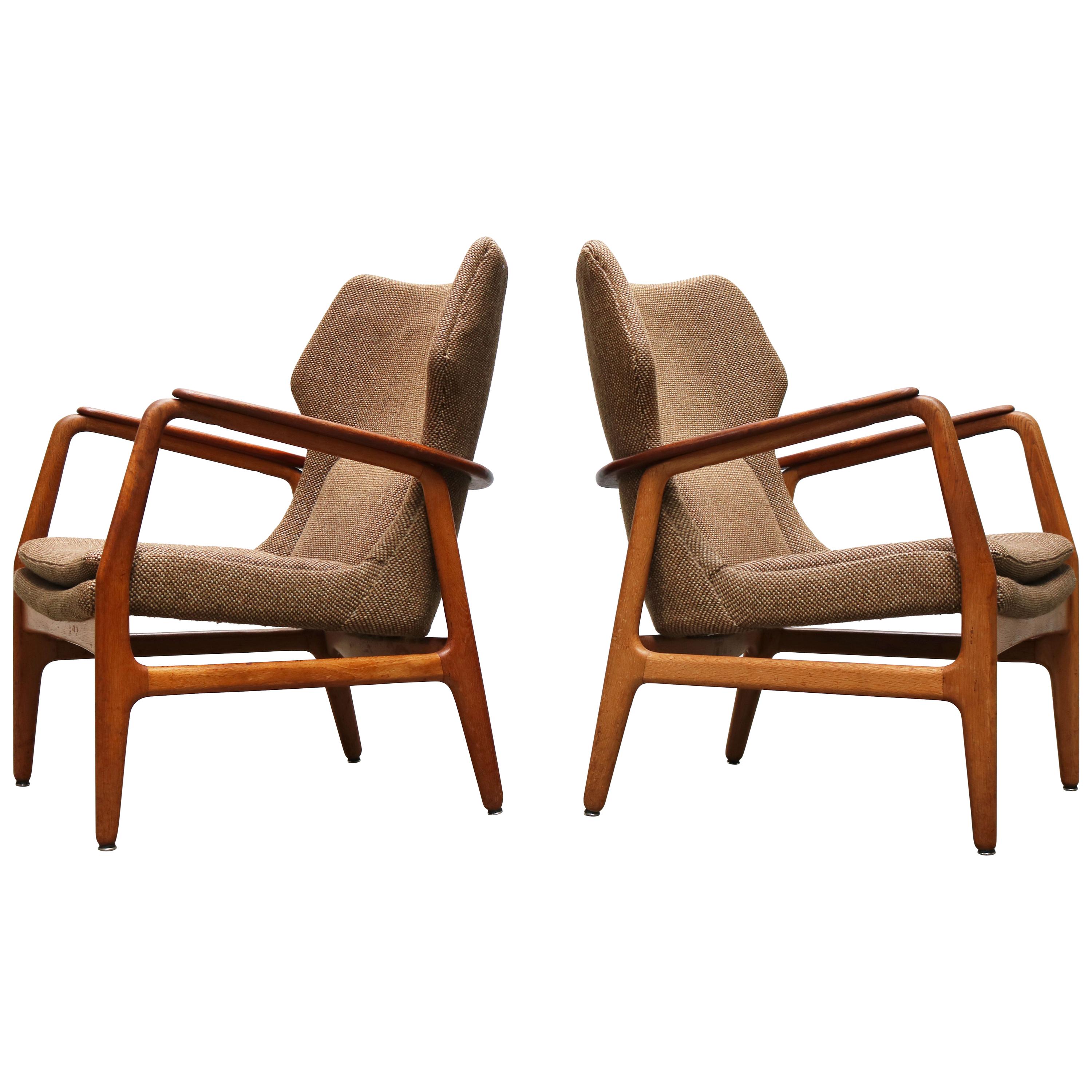 Pair of Danish Lounge Chairs by Aksel Bender Madsen 1952 Bovenkamp Teak Brown