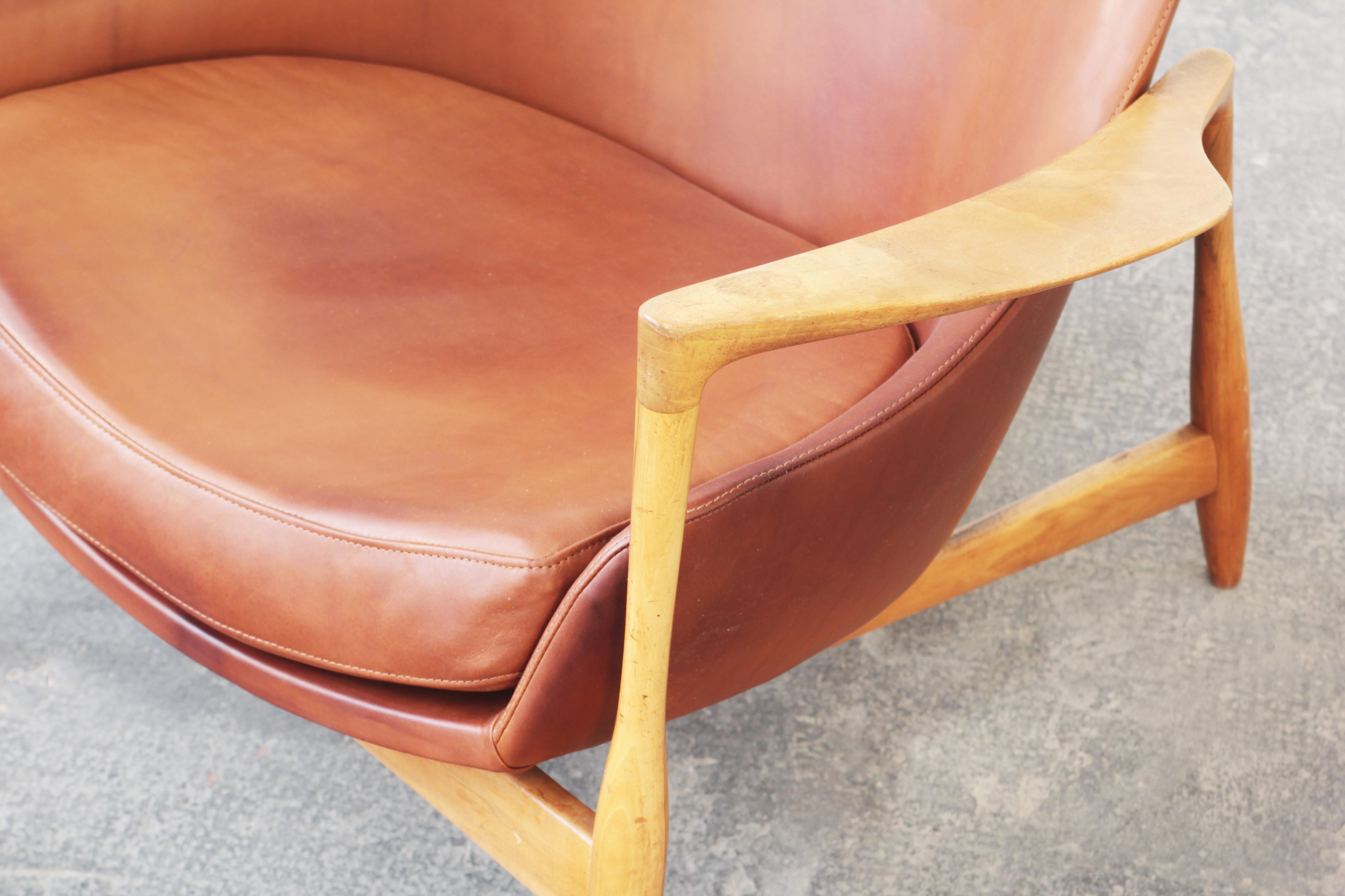 Leather Pair of Danish Lounge Chairs by Ib Kofod Larsen, Denmark, 1960ies