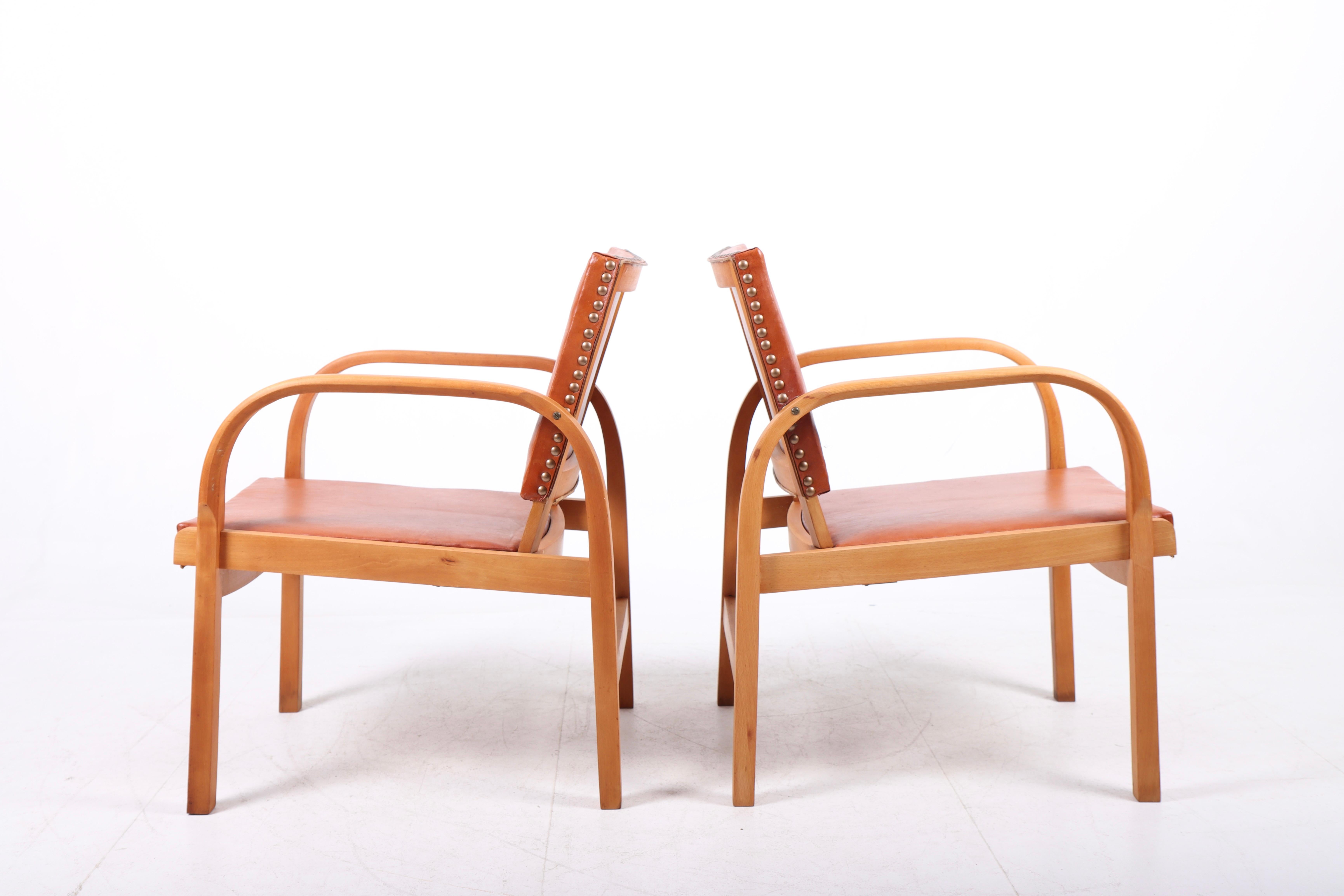 Pair of Danish Lounge Chairs by Magnus L. Stephensen, 1940s In Fair Condition For Sale In Lejre, DK