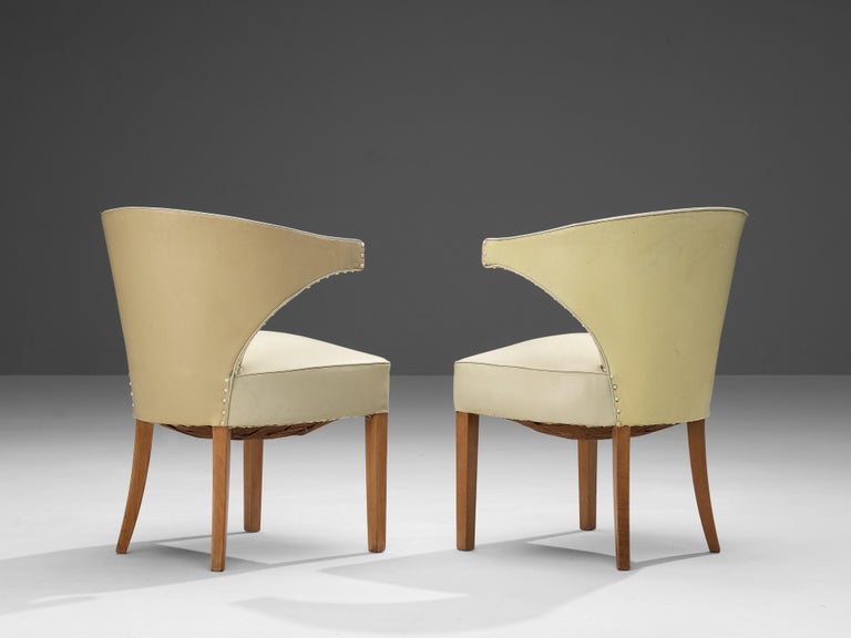 Pair of Danish Lounge Chairs in Cream Leatherette In Good Condition For Sale In Waalwijk, NL