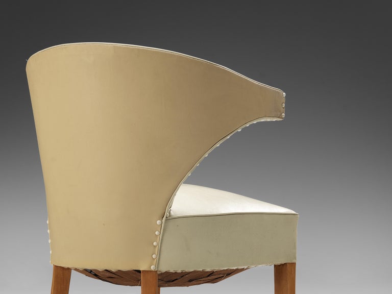 Mid-20th Century Pair of Danish Lounge Chairs in Cream Leatherette For Sale