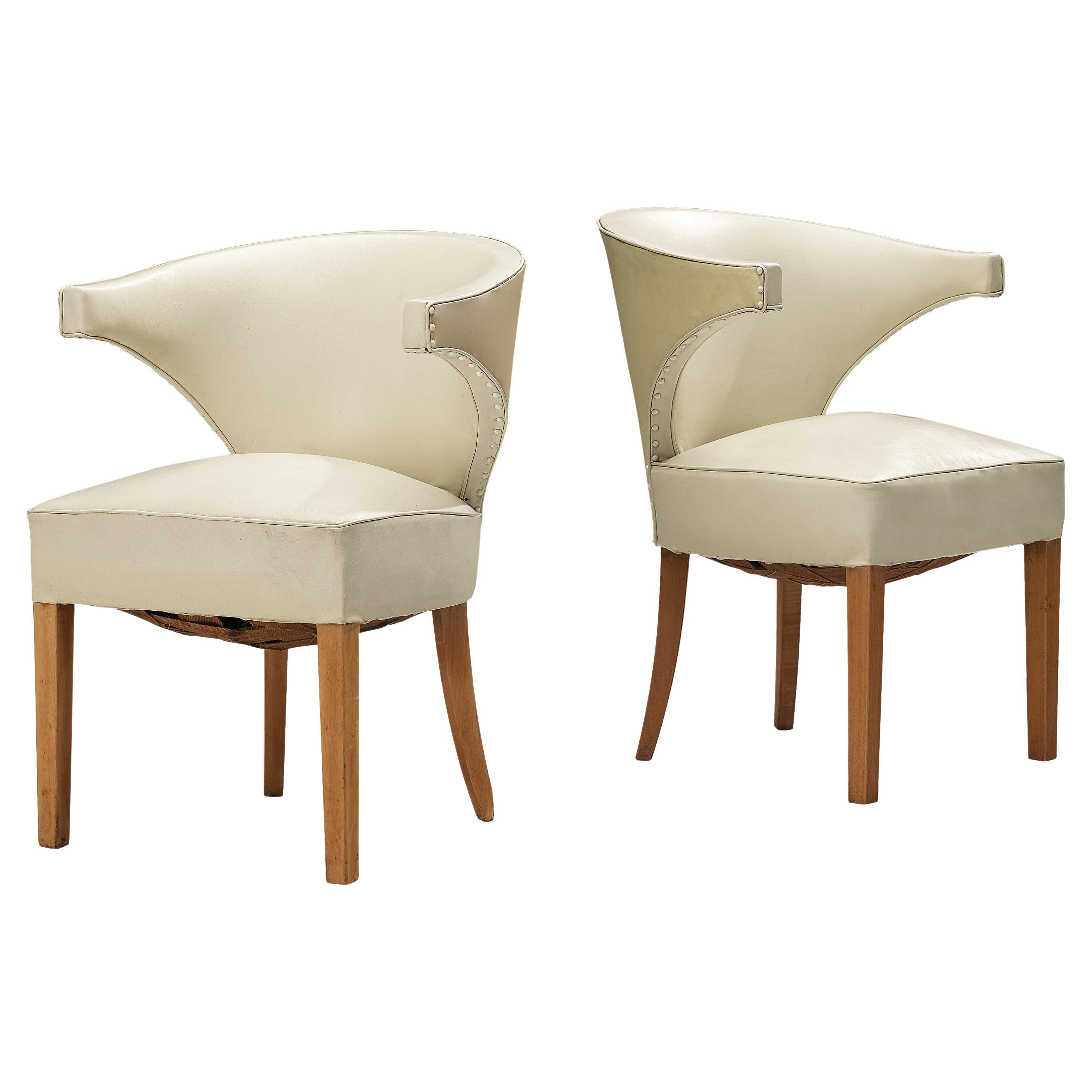 Pair of Danish Lounge Chairs in Cream Leather
