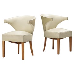 Vintage Pair of Danish Lounge Chairs in Cream Leatherette