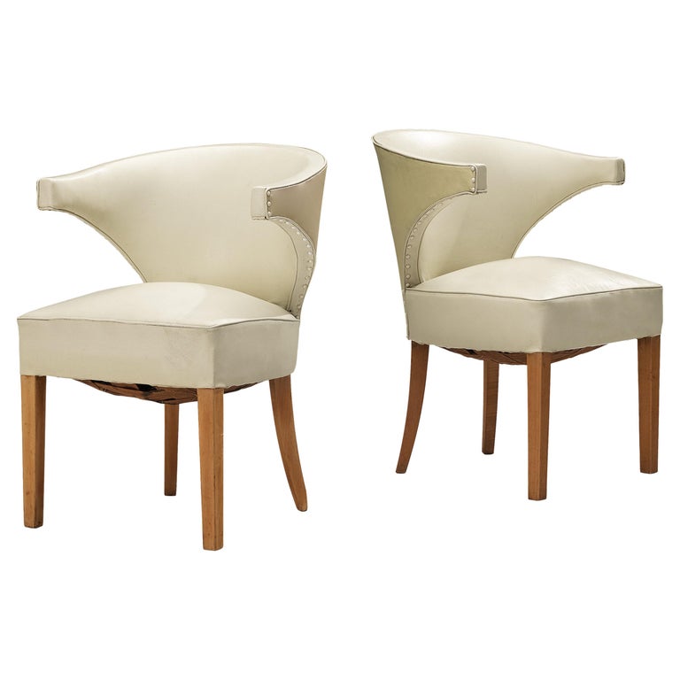 Pair of Danish Lounge Chairs in Cream Leatherette For Sale