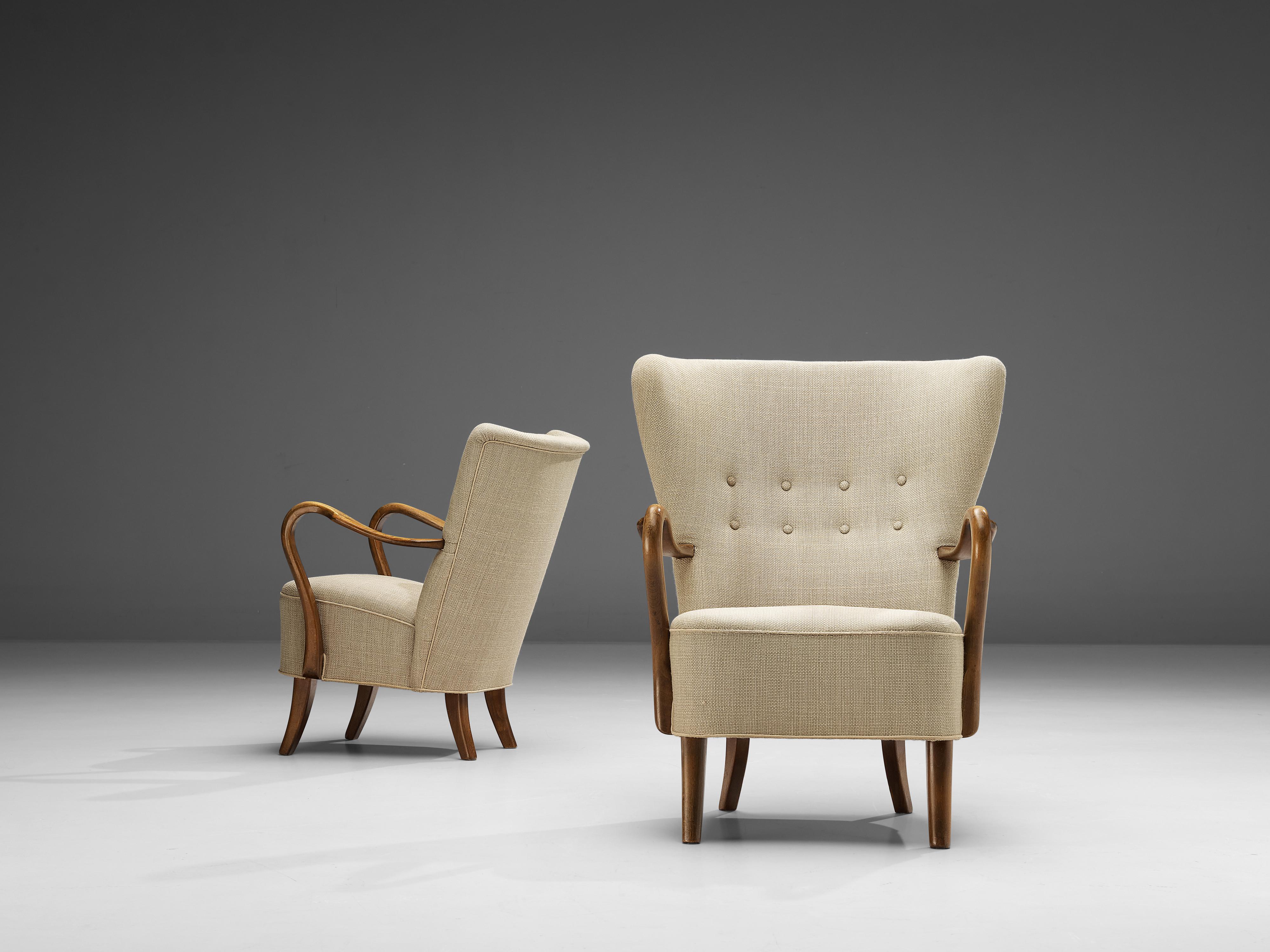 Pair of Danish Lounge Chairs in Off-White Upholstery 4