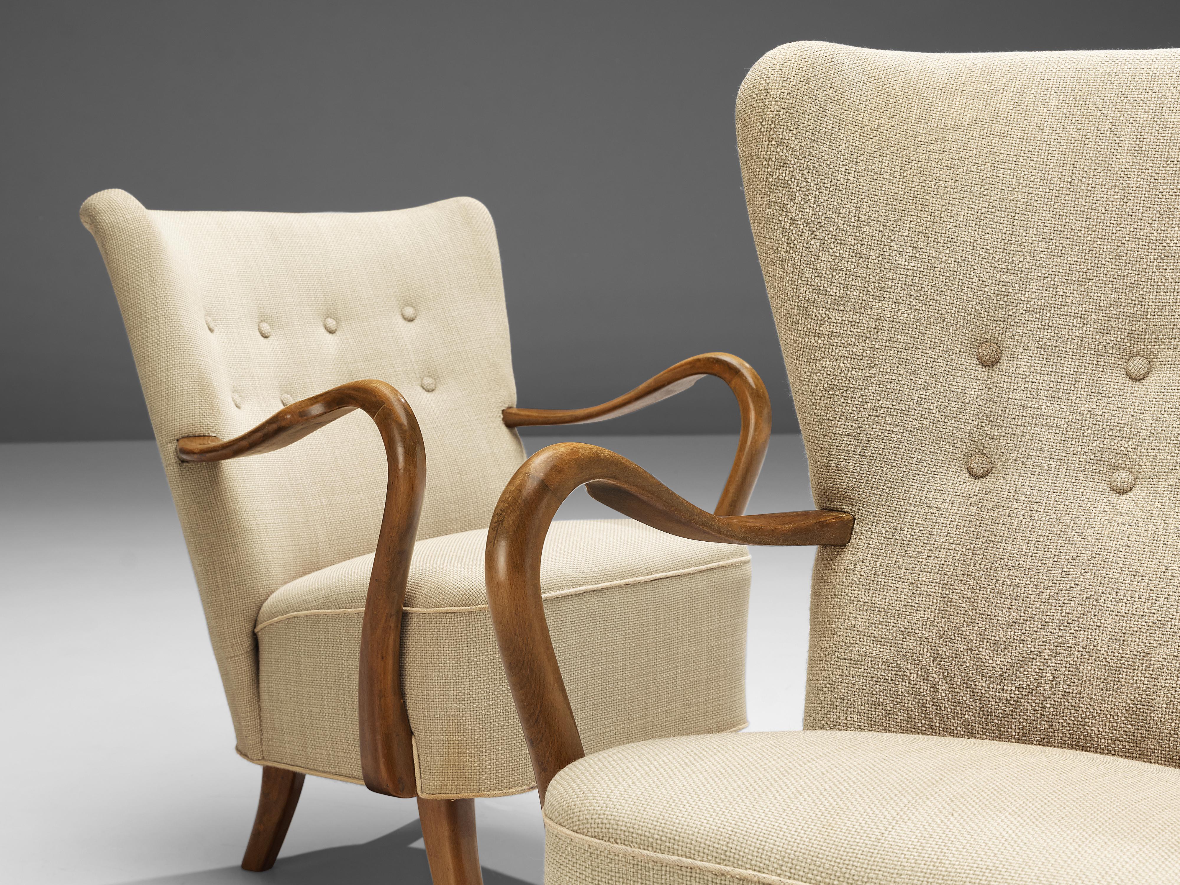 Pair of Danish Lounge Chairs in Off-White Upholstery 6