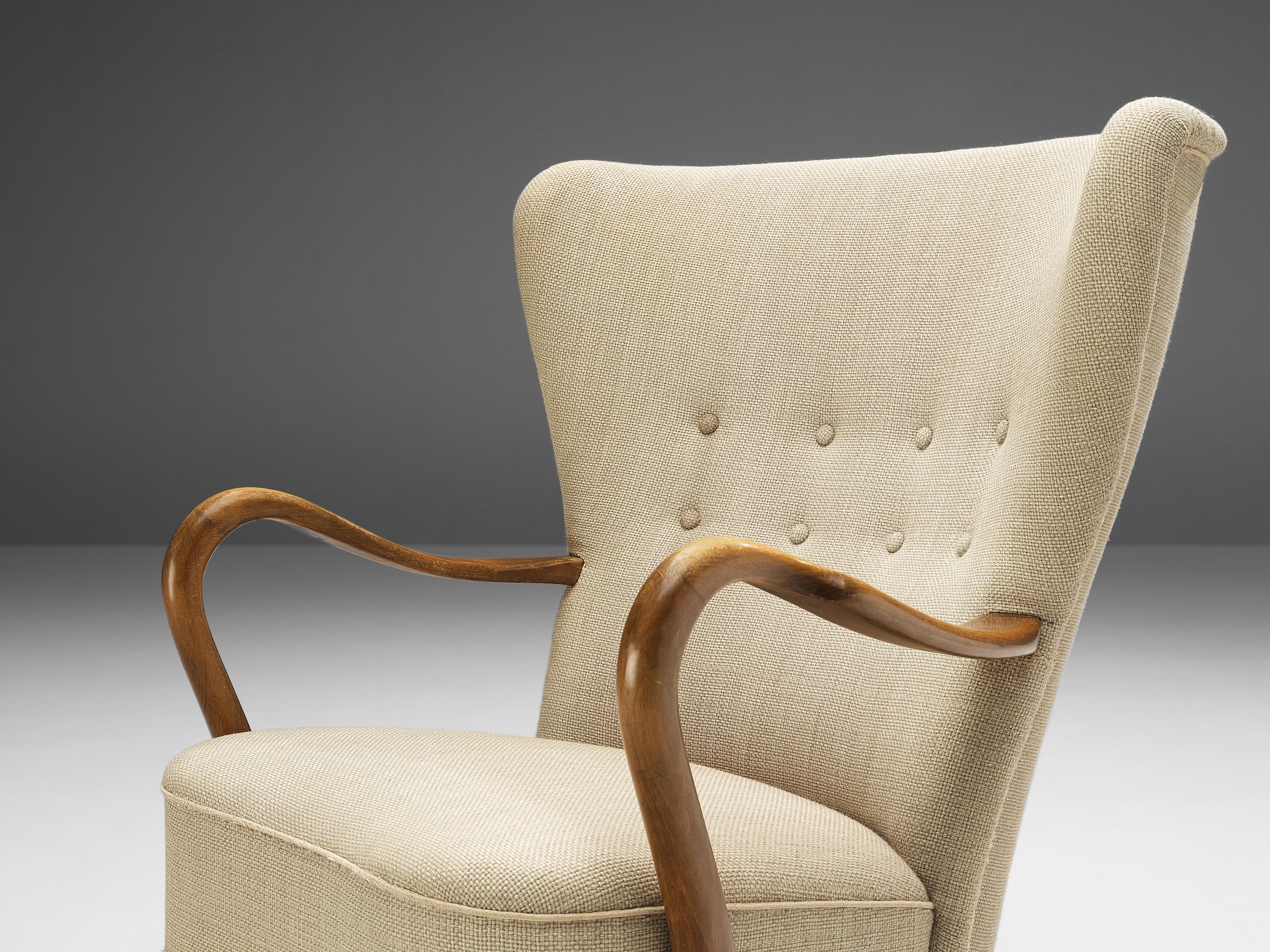 Scandinavian Modern Pair of Danish Lounge Chairs in Off-White Upholstery