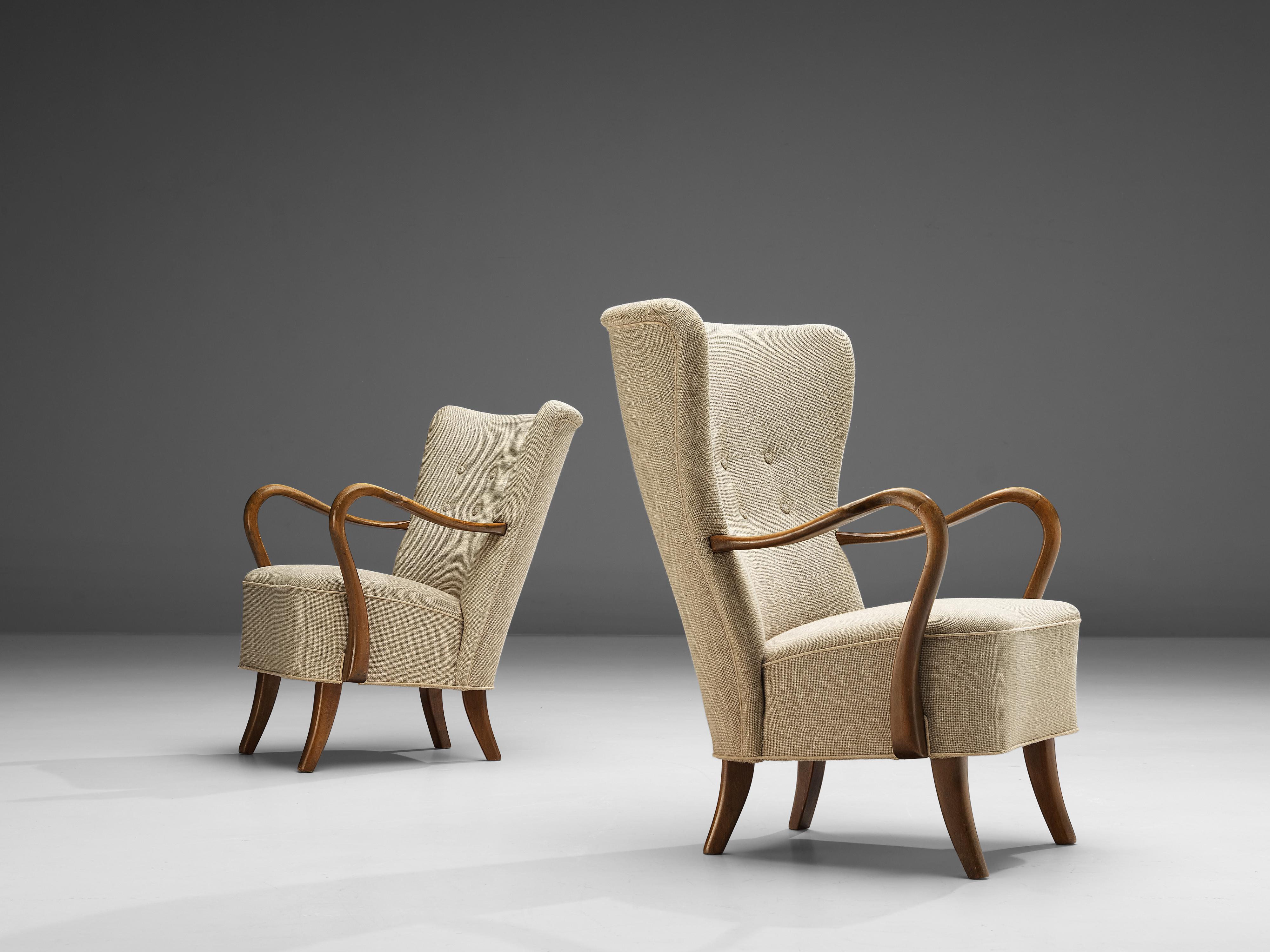 Pair of Danish Lounge Chairs in Off-White Upholstery 2