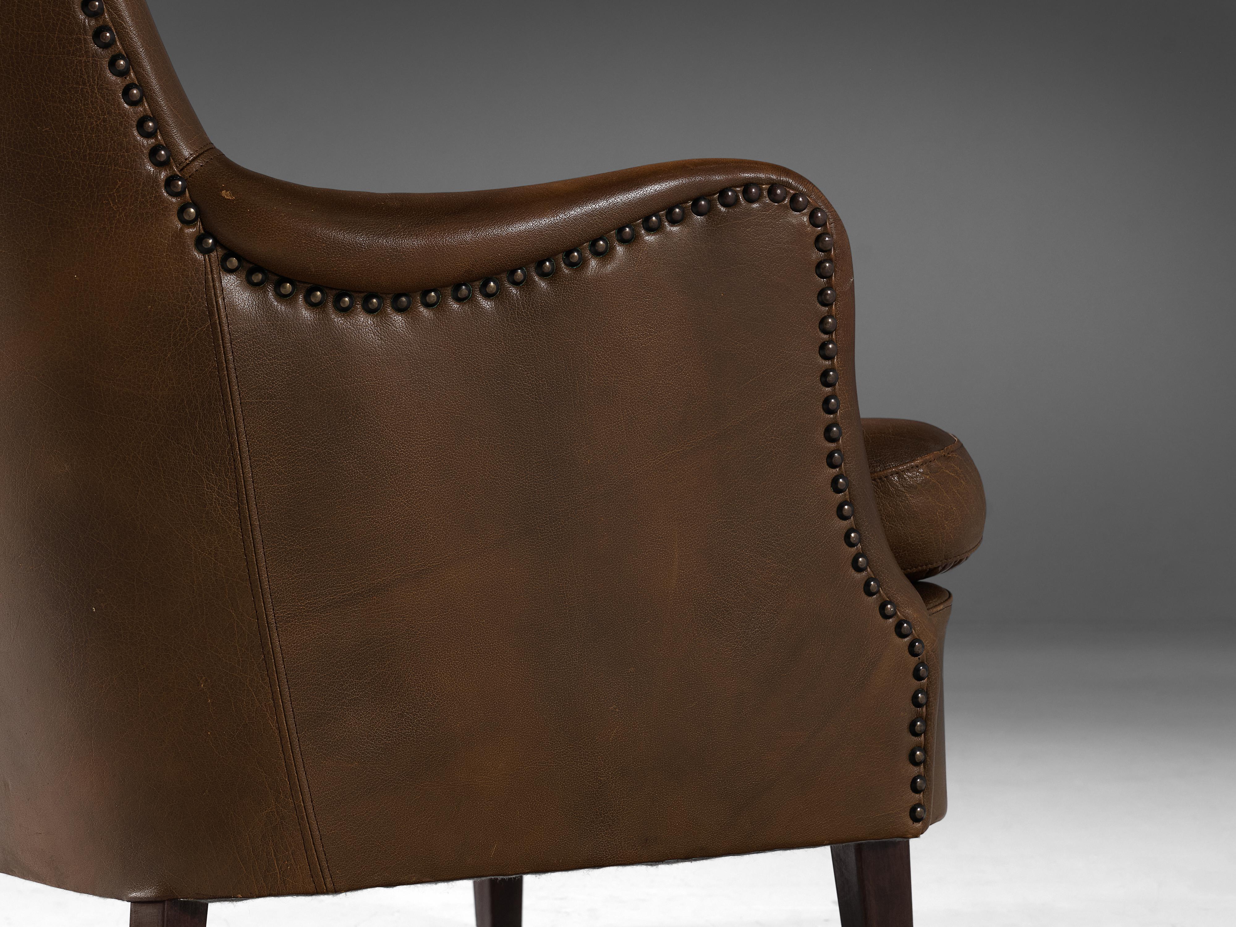 Pair of Danish Lounge Chairs in Patinated Brown Leather  2