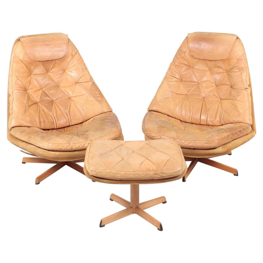 Pair of Danish Lounge Chairs in Patinated Leather by Madsen & Schubell, 1960s