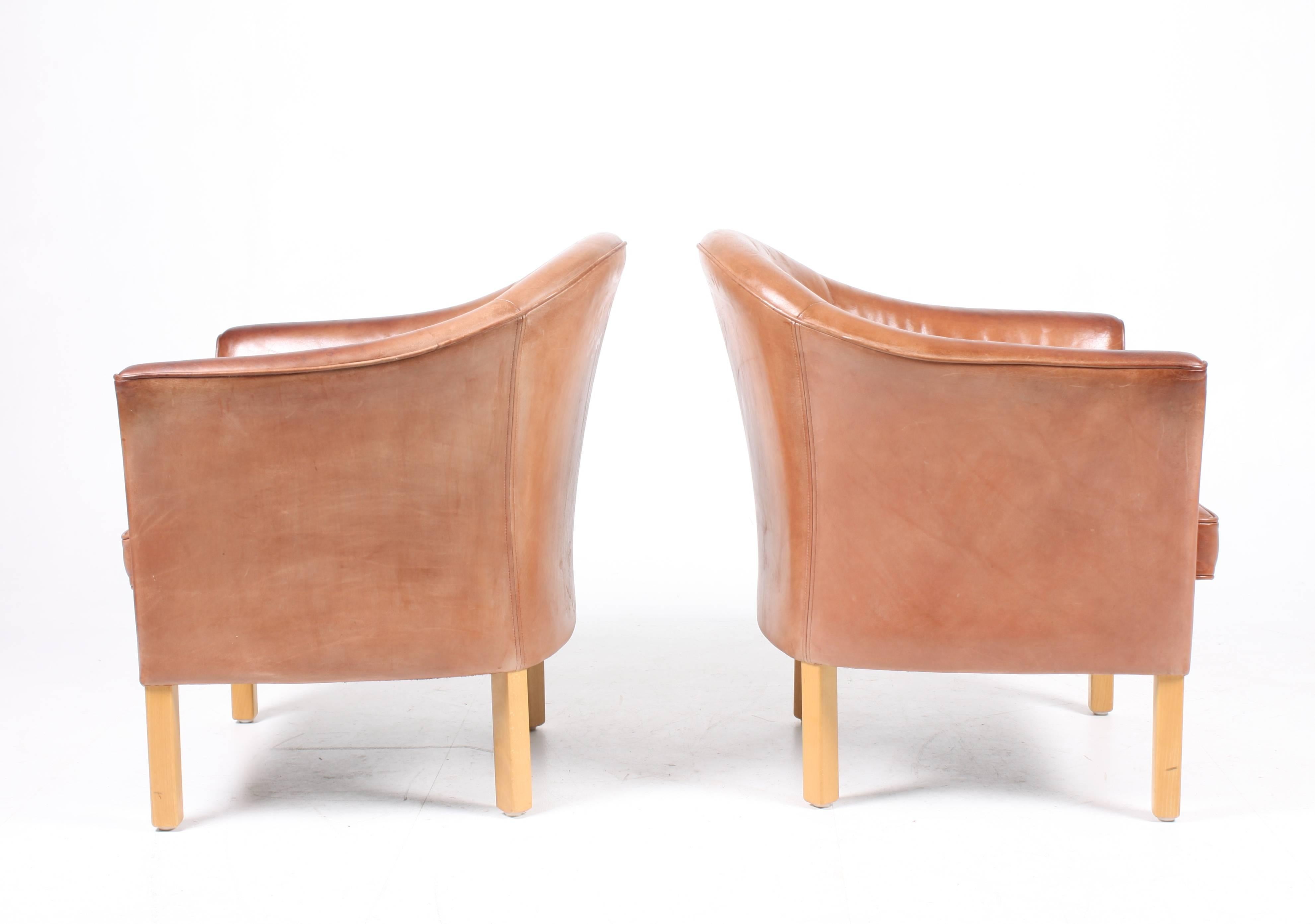 Pair of Danish Lounge Chairs in Patinated Leather 2