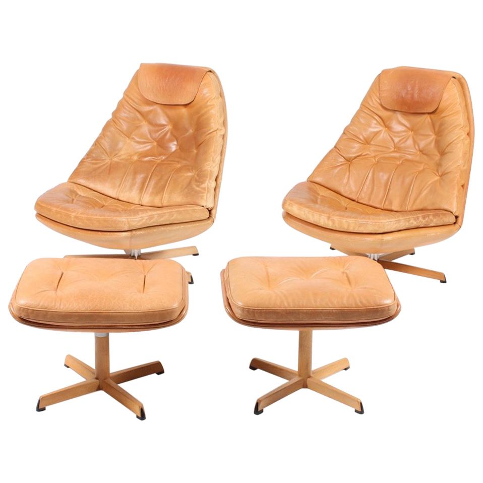 Pair of Danish Lounge Chairs in Patinated Leather