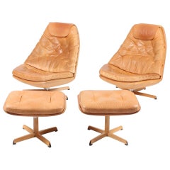 Pair of Danish Lounge Chairs in Patinated Leather