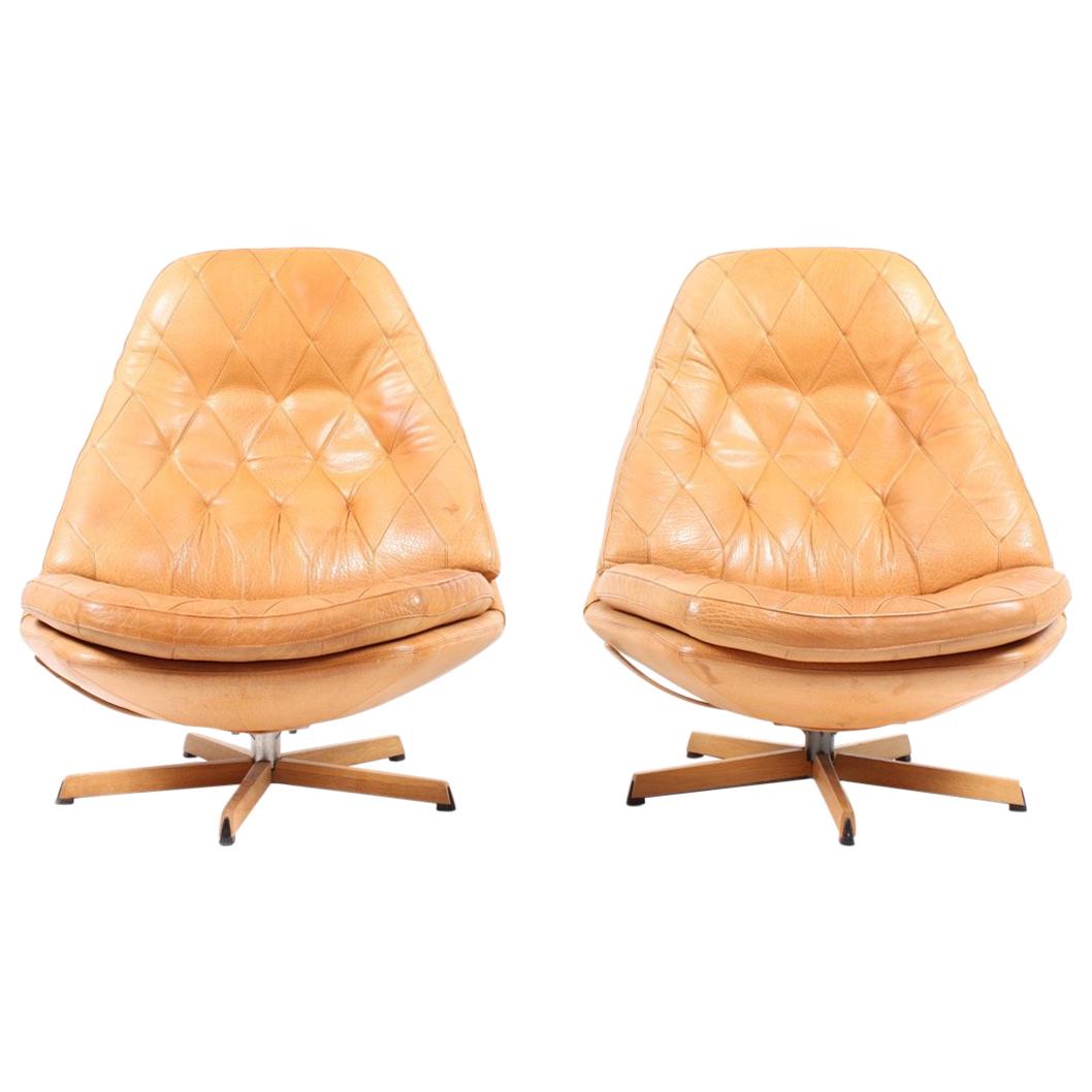 Pair of Danish Lounge Chairs in Patinated Leather