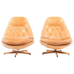 Pair of Danish Lounge Chairs in Patinated Leather