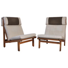 Pair of Danish Lounge Chairs in Pitch Pine by Bernt Petersen