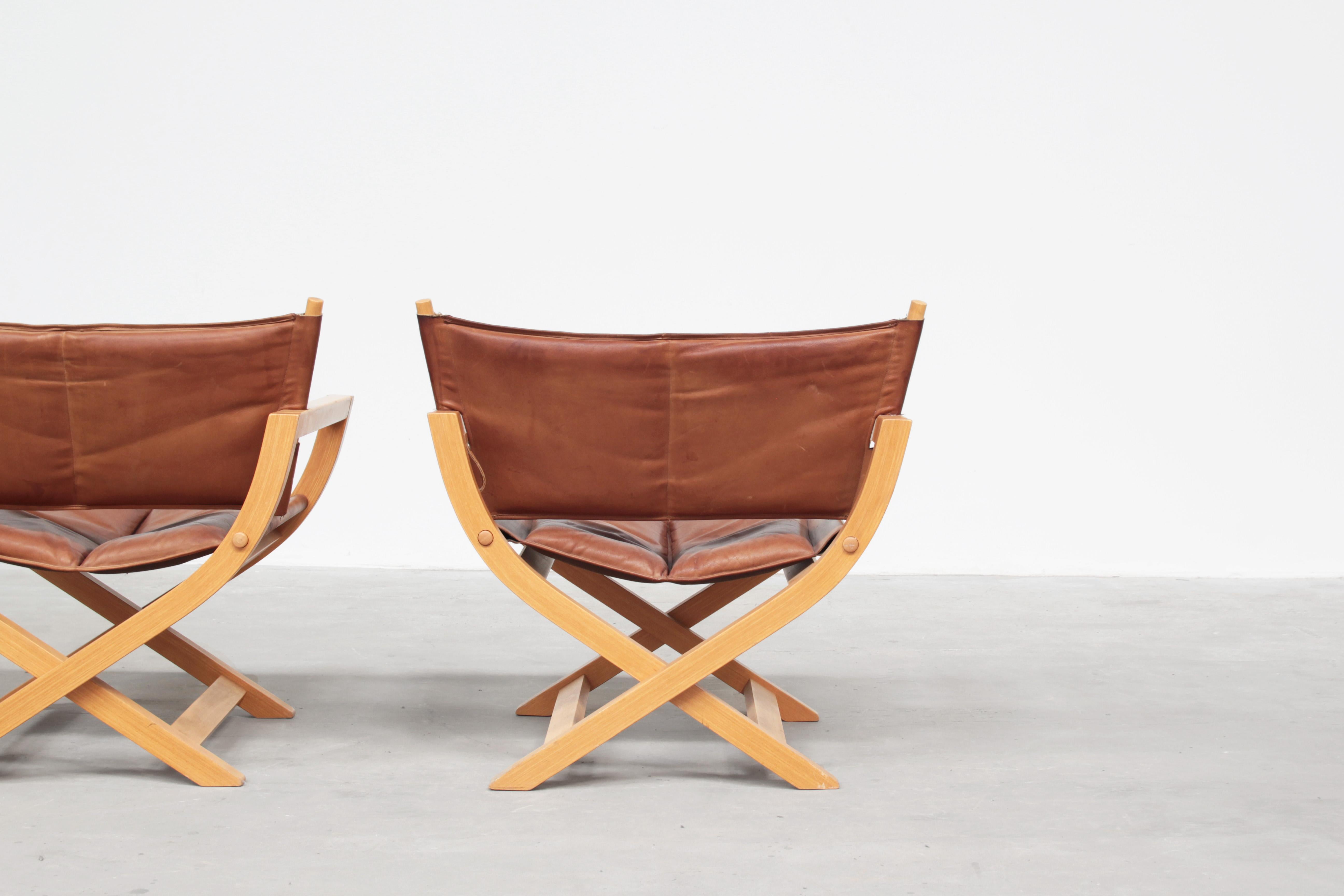 Leather Pair of Danish Lounge Chairs made by Westnofa, Attributed to Børge Mogensen
