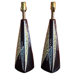 Pair of Danish MCM "Burgundia" Ceramic Lamps by Sorensen & Jensen for Soholm