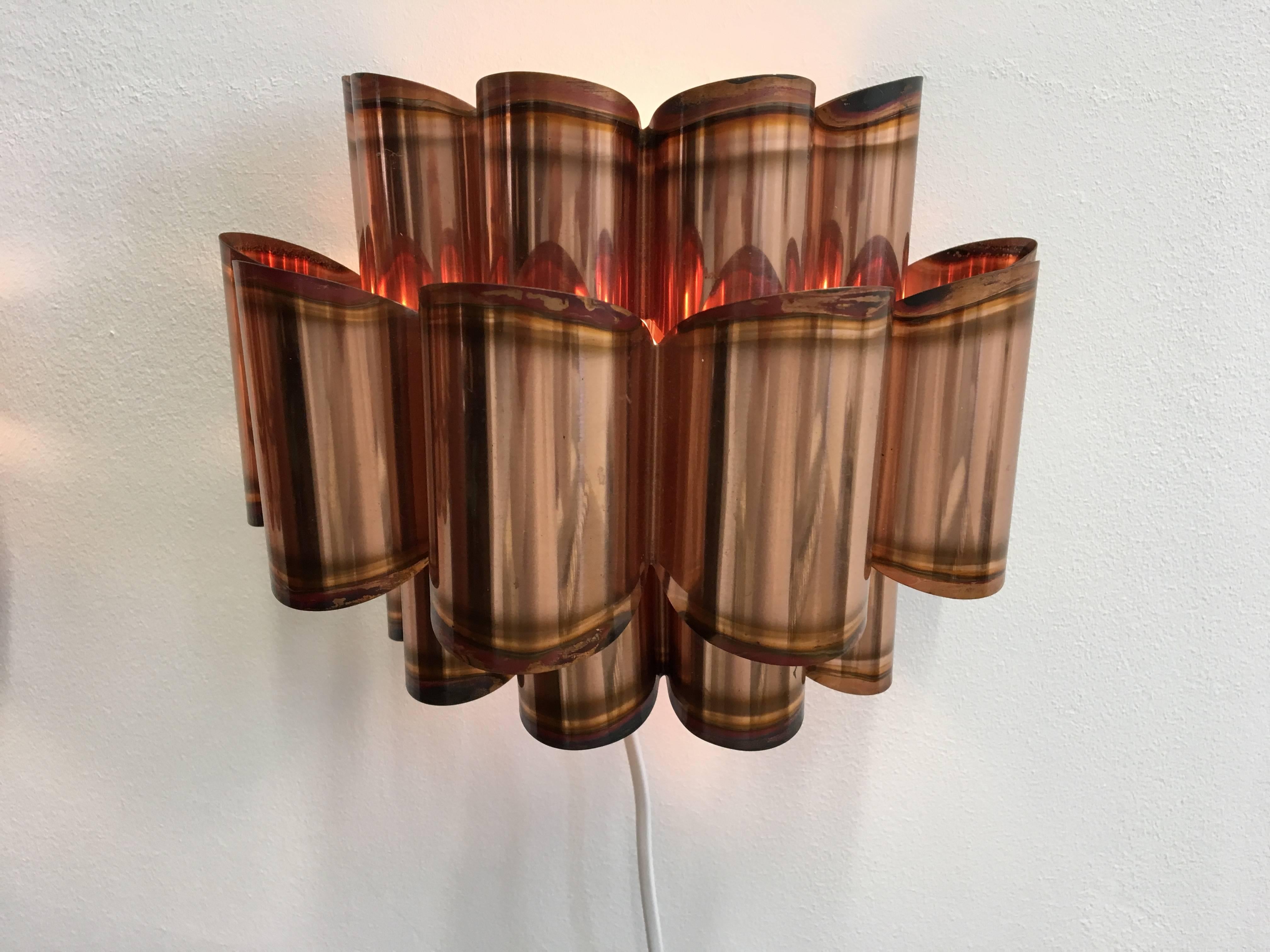 Pair of Danish Midcentury Copper Wall Lights by Verner Schou In Good Condition In Berlin, DE