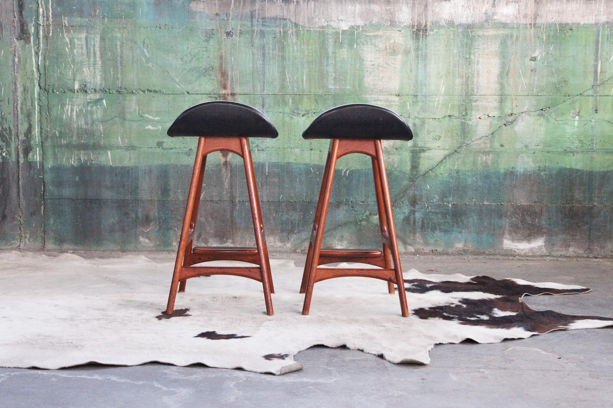 Pair of Danish Mid Century 1960s Teak Bar Stools Mod. 61 by Erik Buch Denmark For Sale 1