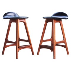 Pair of Danish Mid Century 1960s Teak Bar Stools Mod. 61 by Erik Buch Denmark