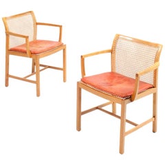 Pair of Danish Midcentury Armchairs in Mahogany and Patinated Leather
