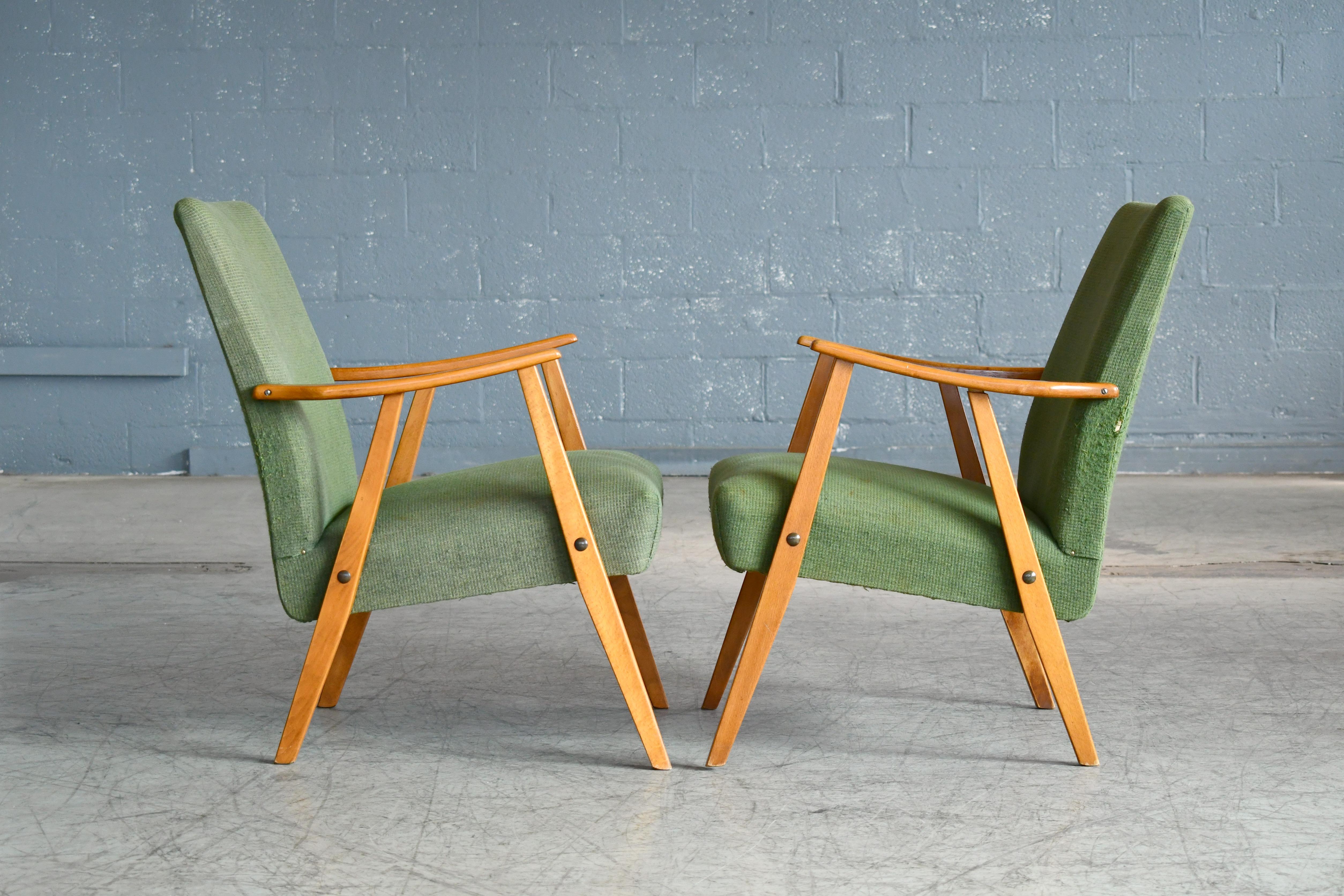 Wool Pair of Danish Midcentury Arne Vodder Style Easy Chairs in Elmwood, 1960s