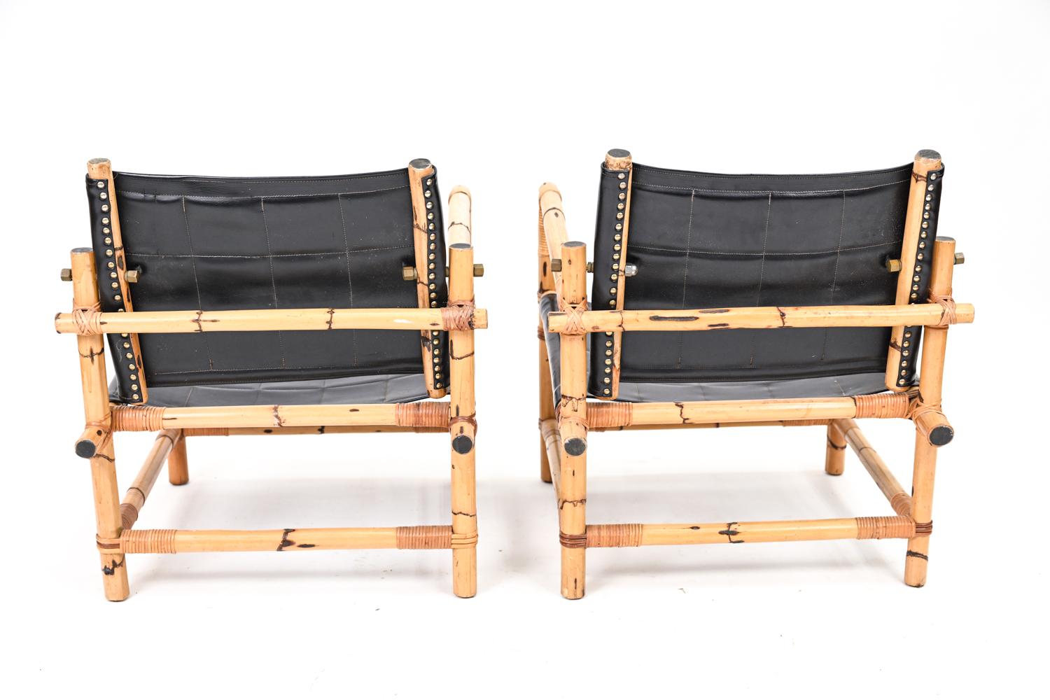 Pair of Danish Mid-Century Bamboo Safari Lounge Chairs For Sale 5