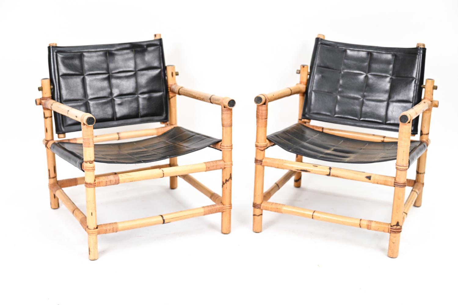 Scandinavian Modern Pair of Danish Mid-Century Bamboo Safari Lounge Chairs For Sale
