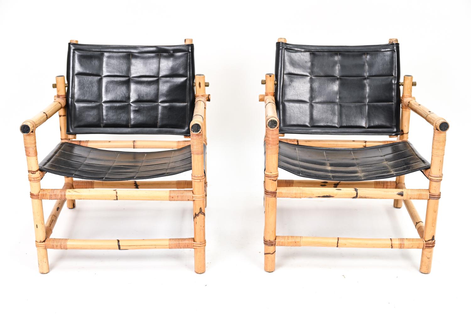 Pair of Danish Mid-Century Bamboo Safari Lounge Chairs For Sale 1