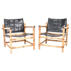 Vintage Pair of Danish Mid-Century Bamboo Safari Lounge Chairs