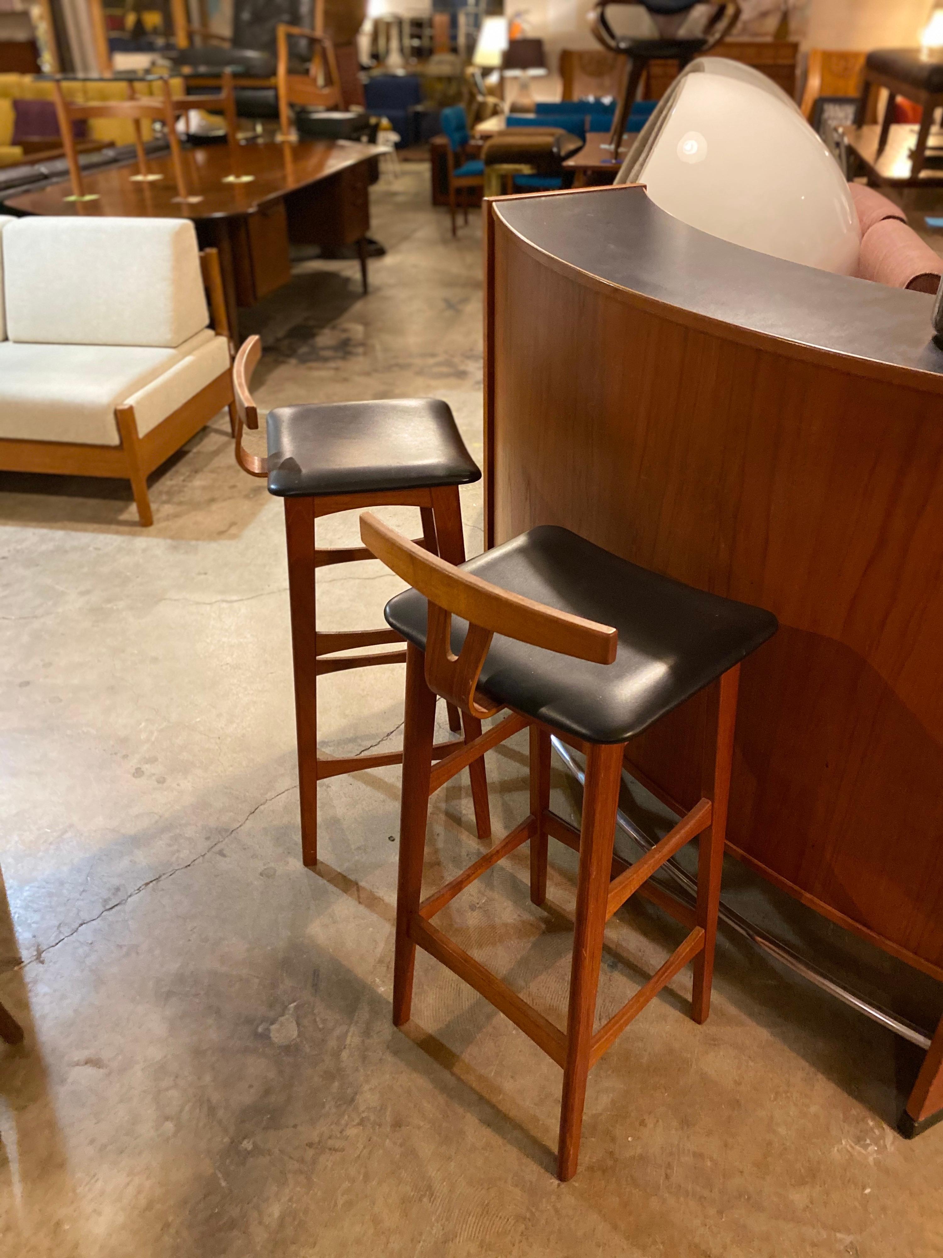 Leather Pair of Danish Mid-Century Barstools by Erik Buch for Dyrlund