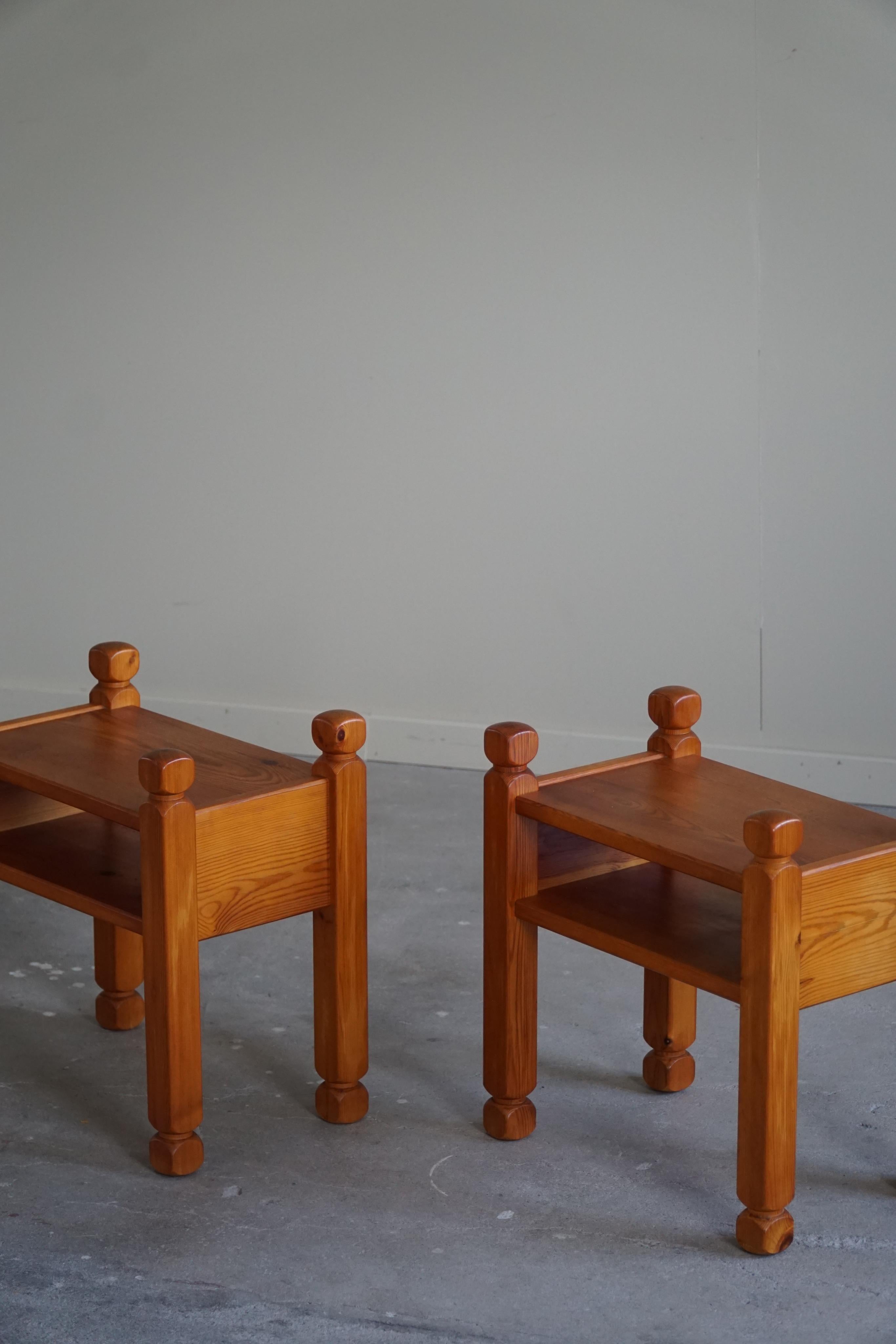20th Century Pair of Danish Mid Century Bed Side Tables in Solid Pine, 1960s
