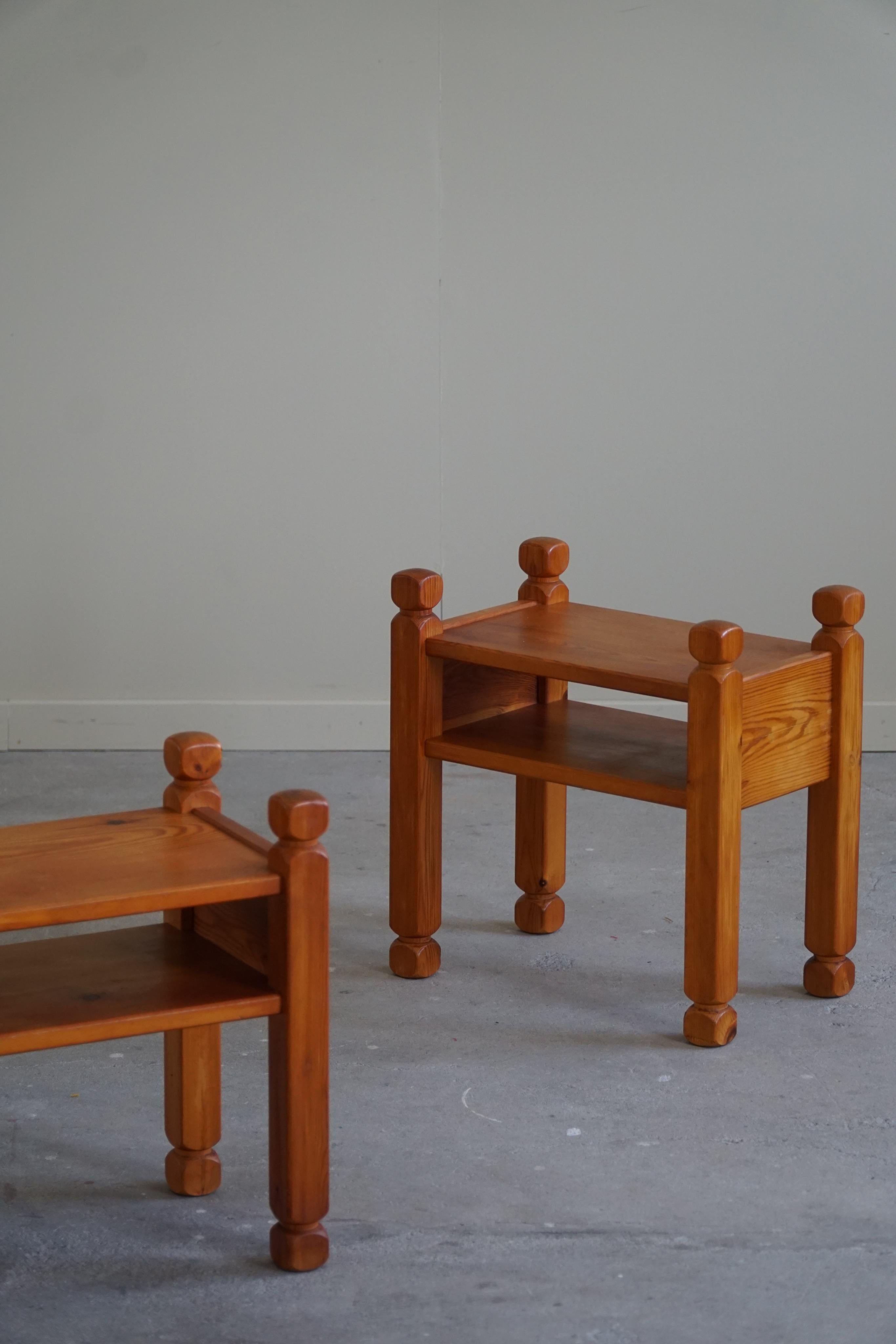 Pair of Danish Mid Century Bed Side Tables in Solid Pine, 1960s 1