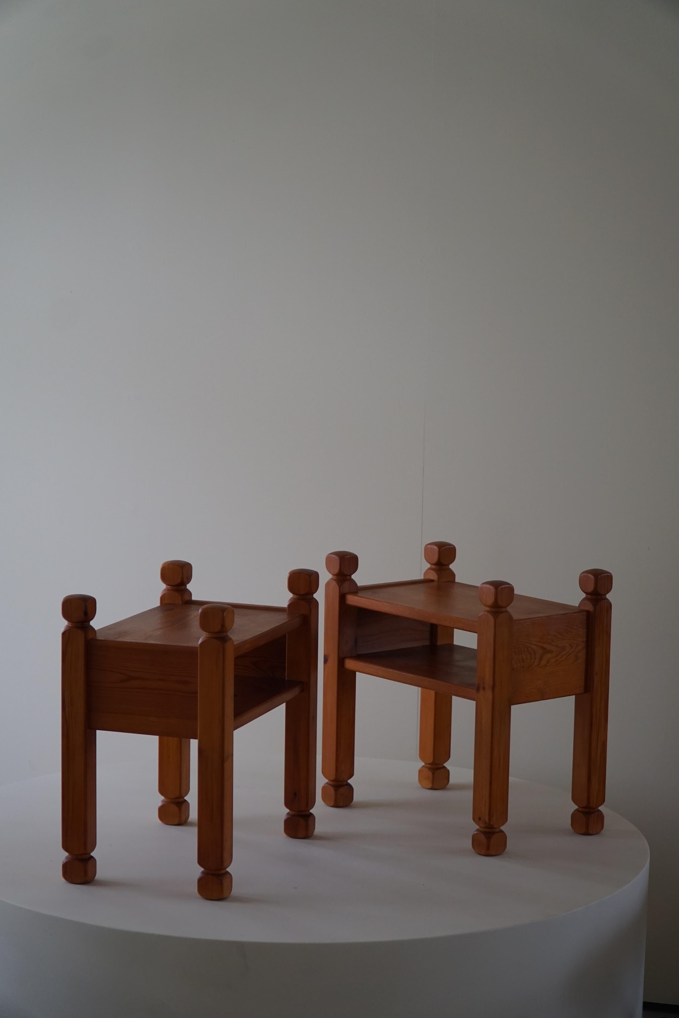 Pair of Danish Mid Century Bed Side Tables in Solid Pine, 1960s 2