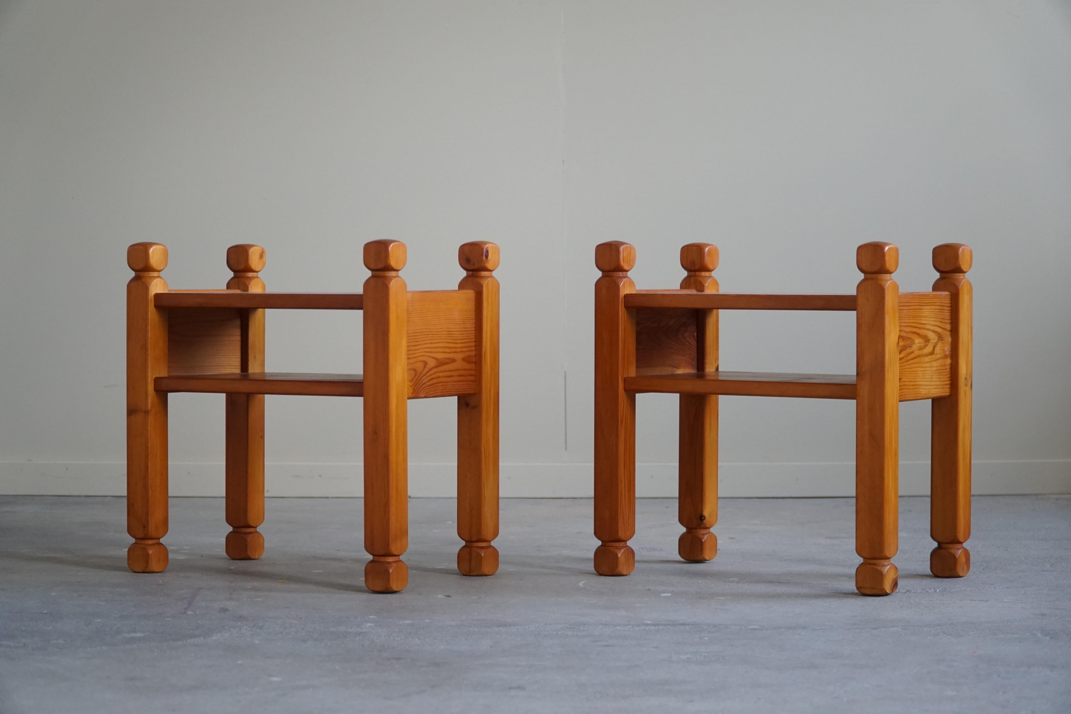 Pair of Danish Mid Century Bed Side Tables in Solid Pine, 1960s 3