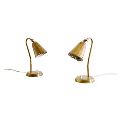 Pair of Danish Mid Century Bed Table Lamps in Brass Produced in Denmark, 1940s