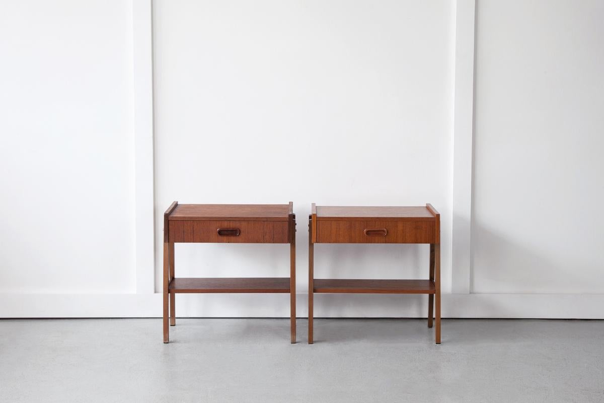 Mid-Century Modern Pair of Danish, Mid Century, Bedside Tables by Ulferts Mobler of Sweden